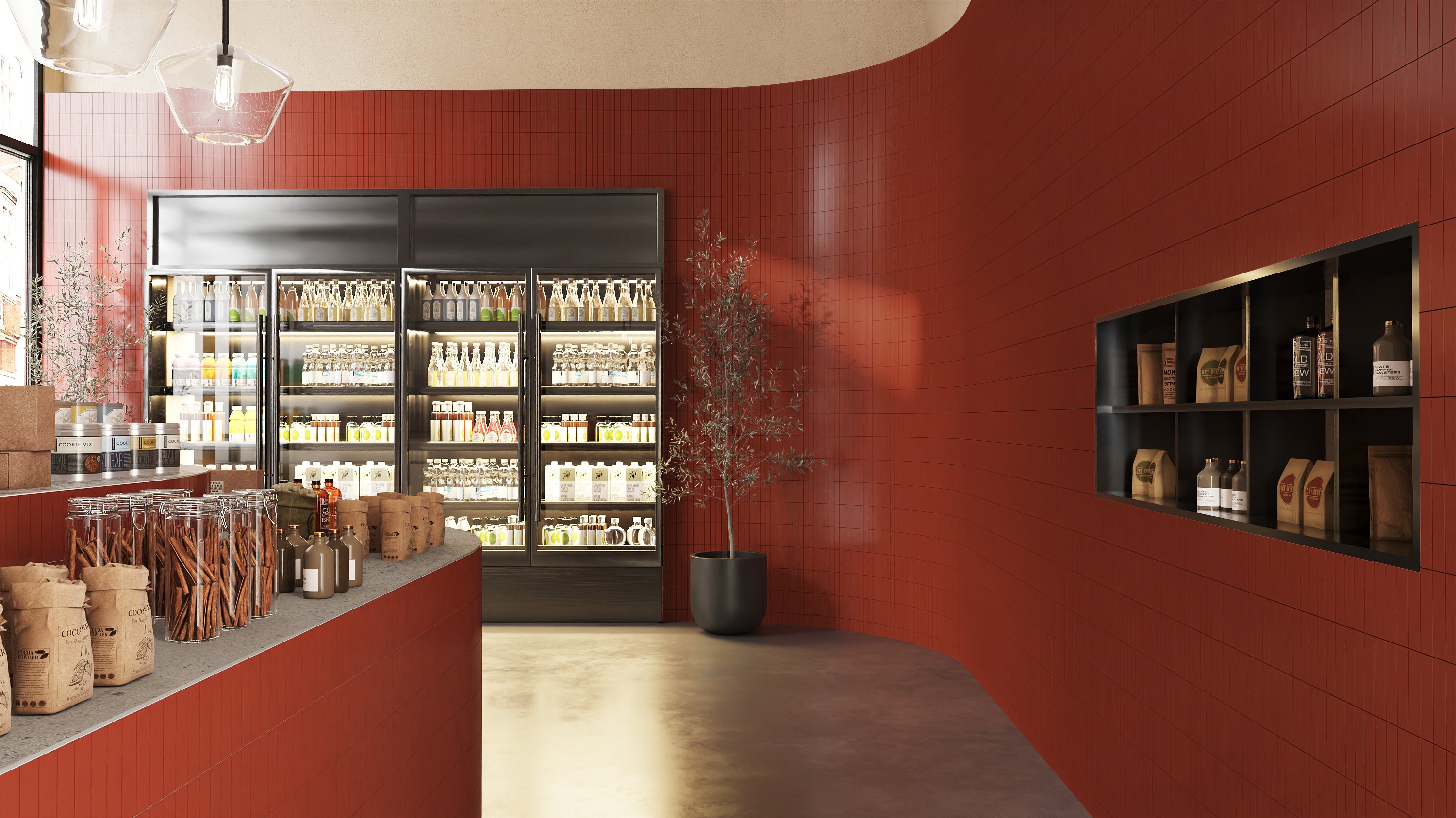 2x8 Natural Press Ceramic Tile in Carmine Matte