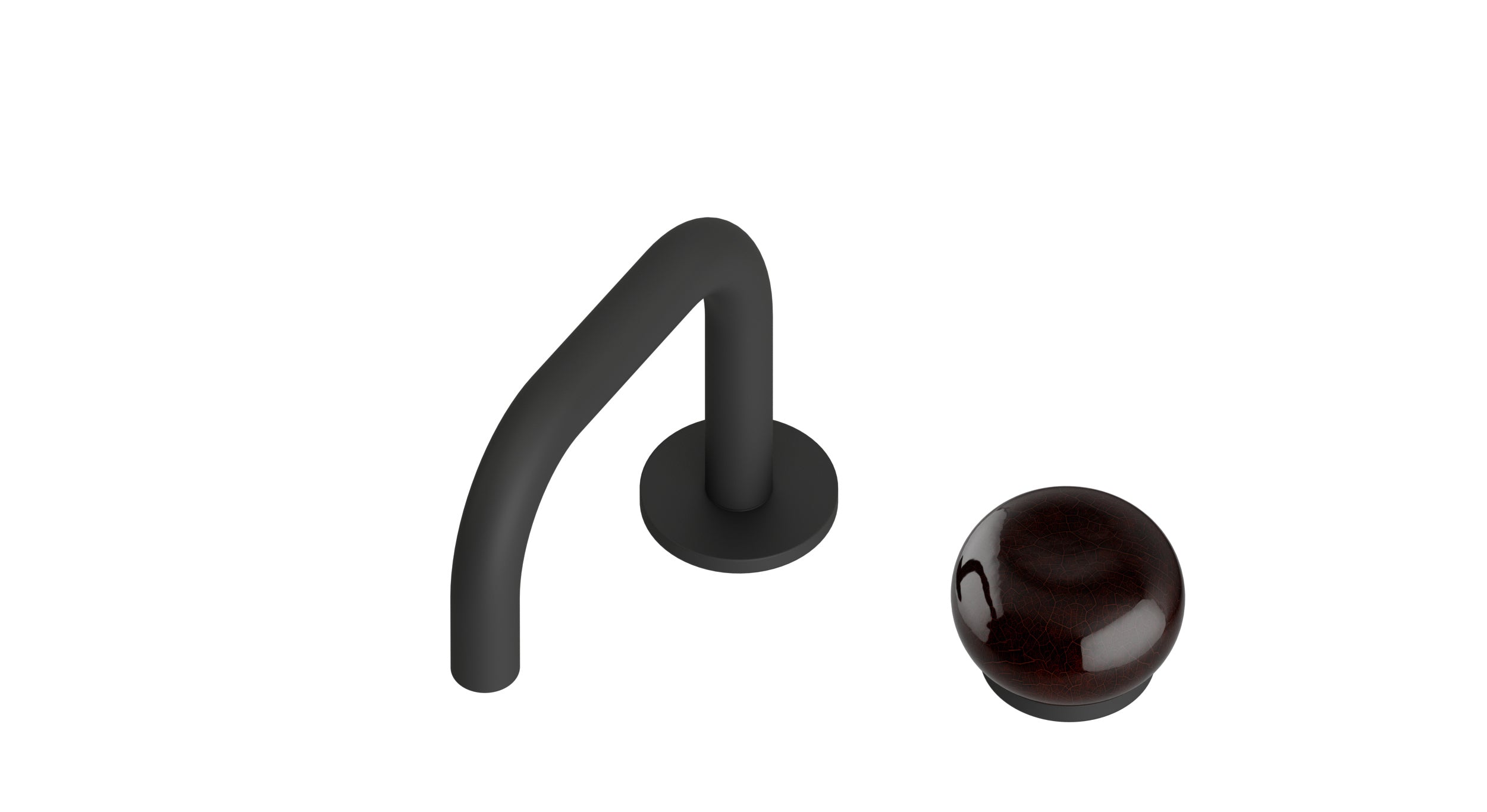 Foundry One Handle Deck Mount Squaretop Lavatory Faucet with Pebble Ceramic Knob Handle in Matte Black