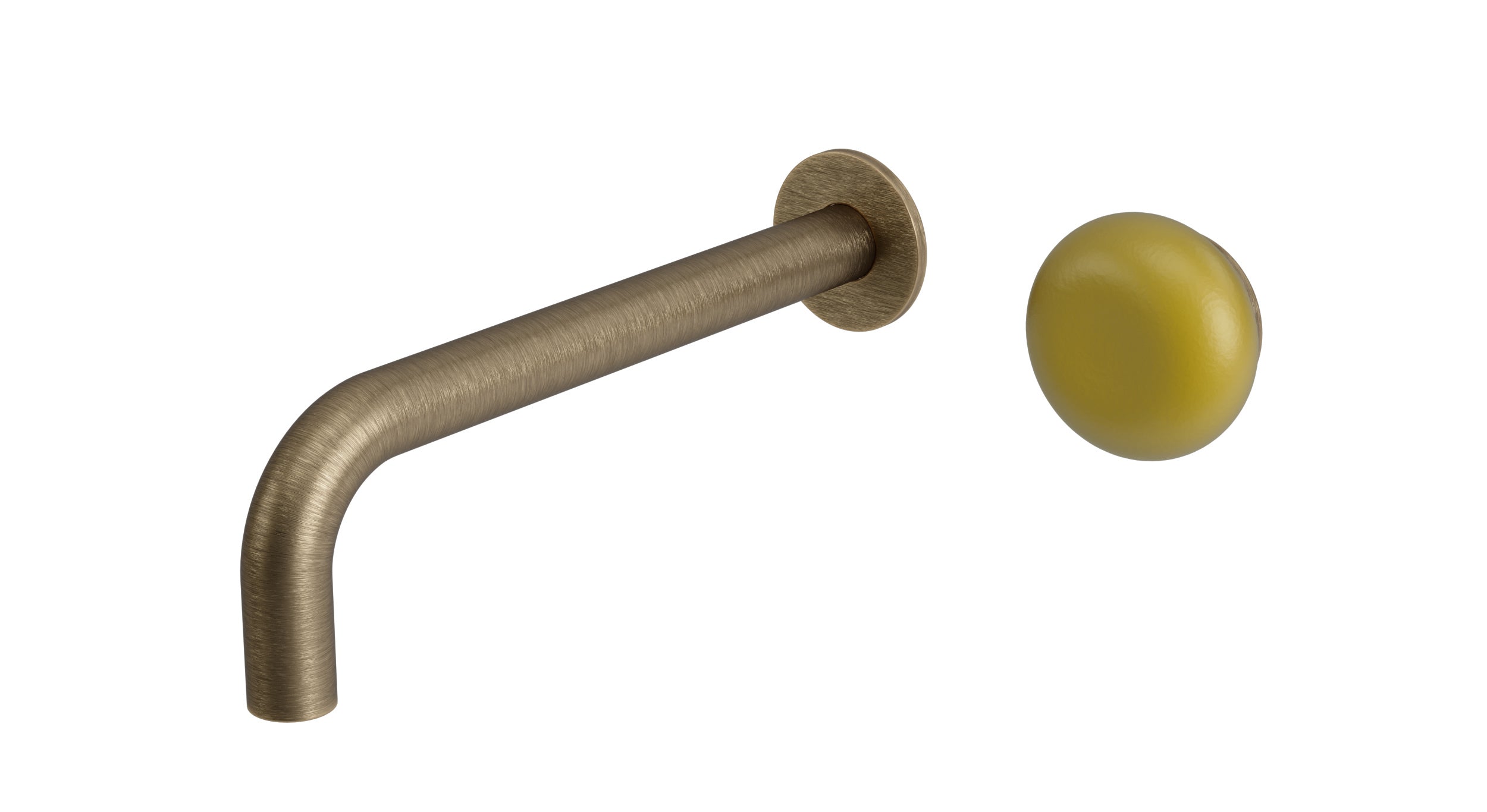 Foundry One Handle Wall Mount 7.5" Lavatory Faucet with Pebble Ceramic Knob Handle in Antique Brass