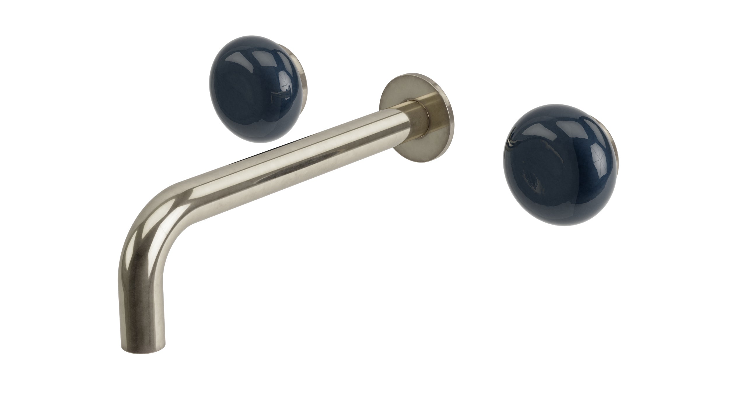 Foundry Two Handle Wall Mount 7.5" Lavatory Faucet with Pebble Ceramic Knob Handles in French Nickel