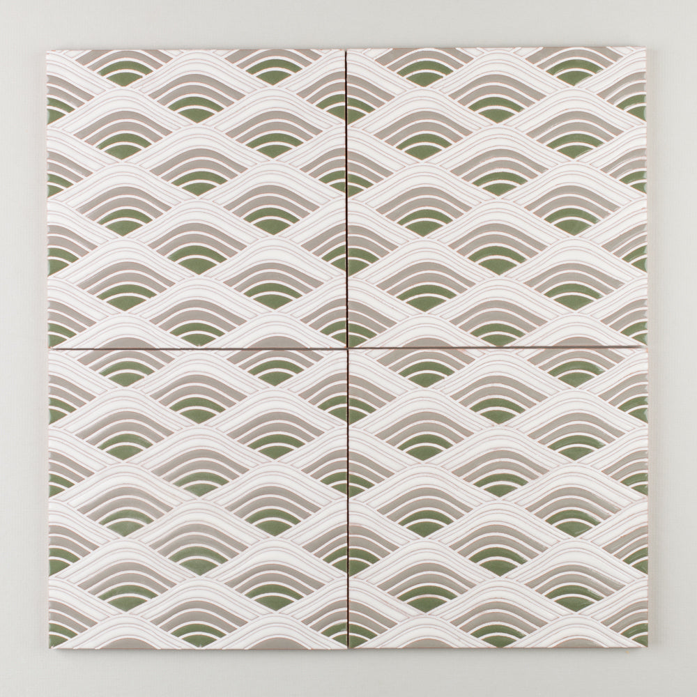 8x8 Handpainted Sample Winter Mountain in Green Motif