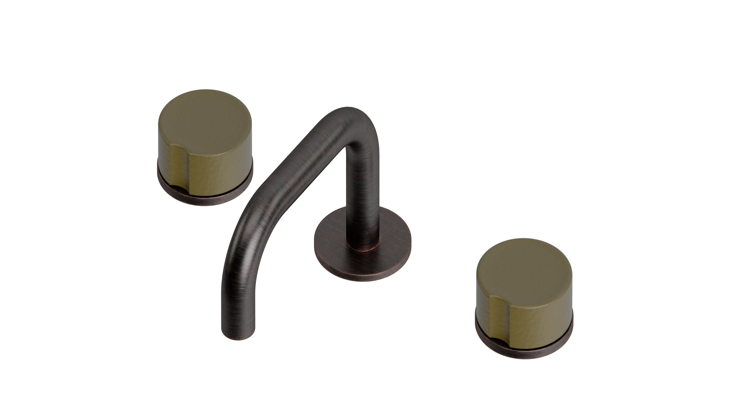 Foundry Two Handle Deck Mount Squaretop Lavatory Faucet with Groove Ceramic Knob Handles in Antique Bronze