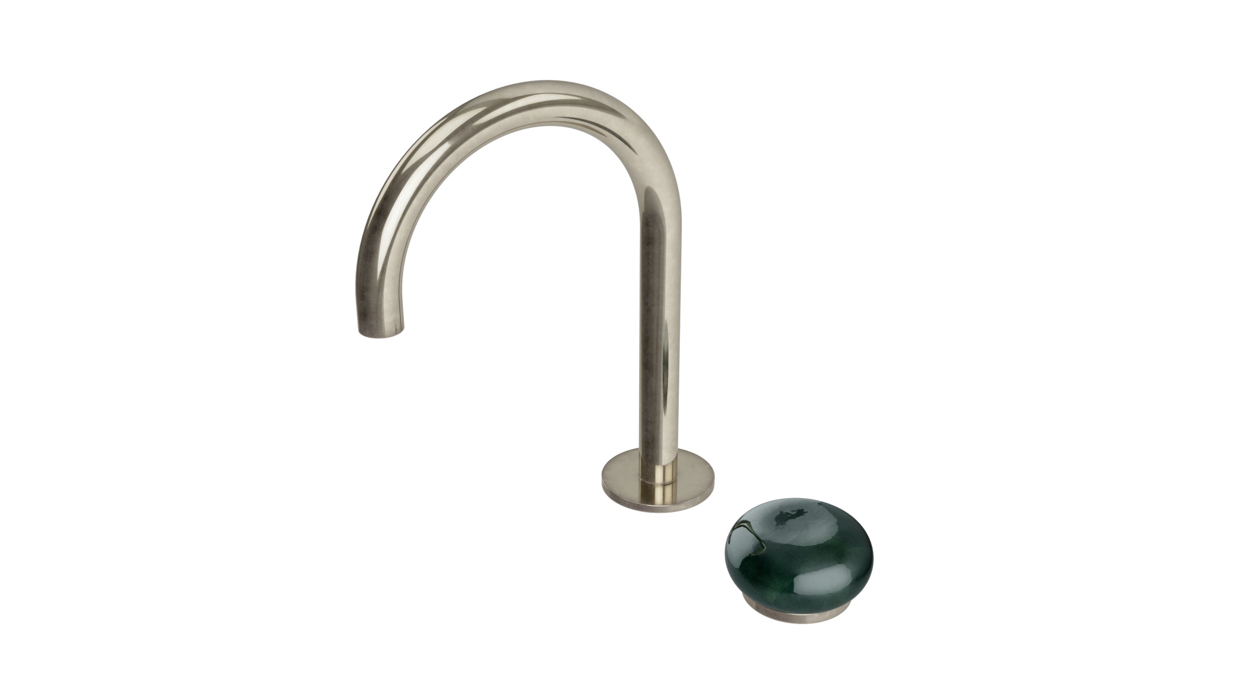 Foundry One Handle Deck Mount Gooseneck Lavatory Faucet with Pebble Ceramic Knob Handle in French Nickel