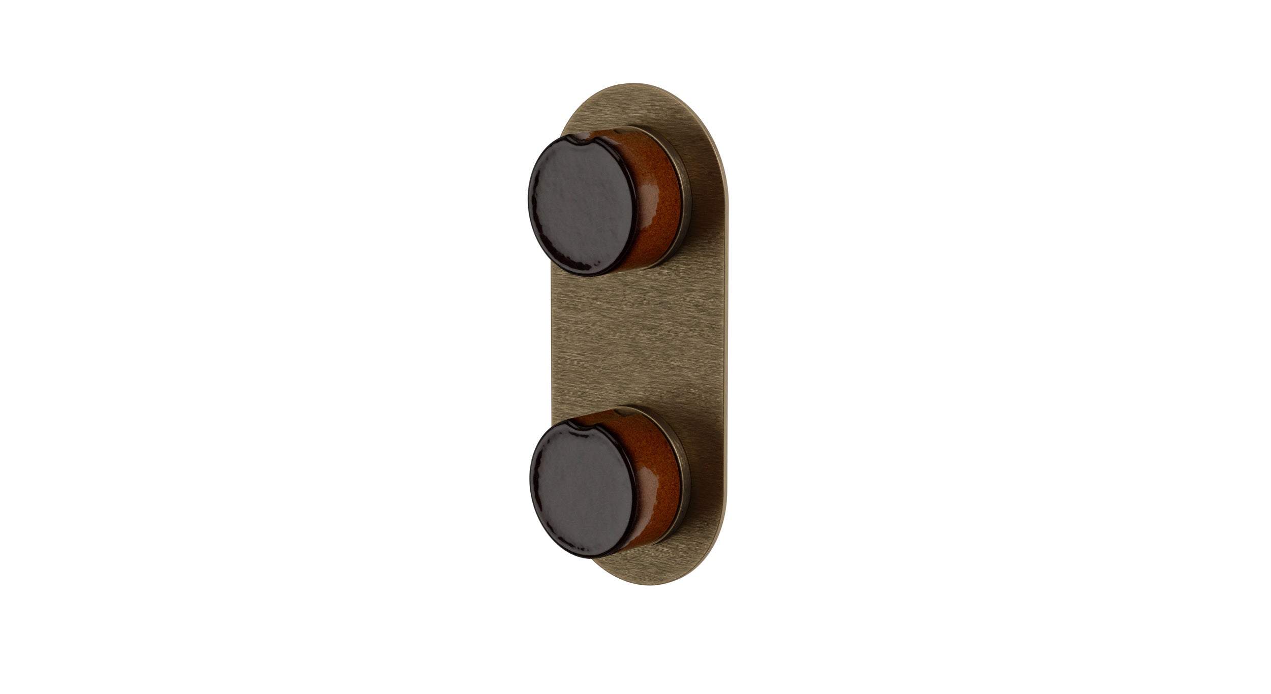 Foundry Two Handle Wall Mount Shower Trim with Groove Ceramic Knob Handles in Antique Brass