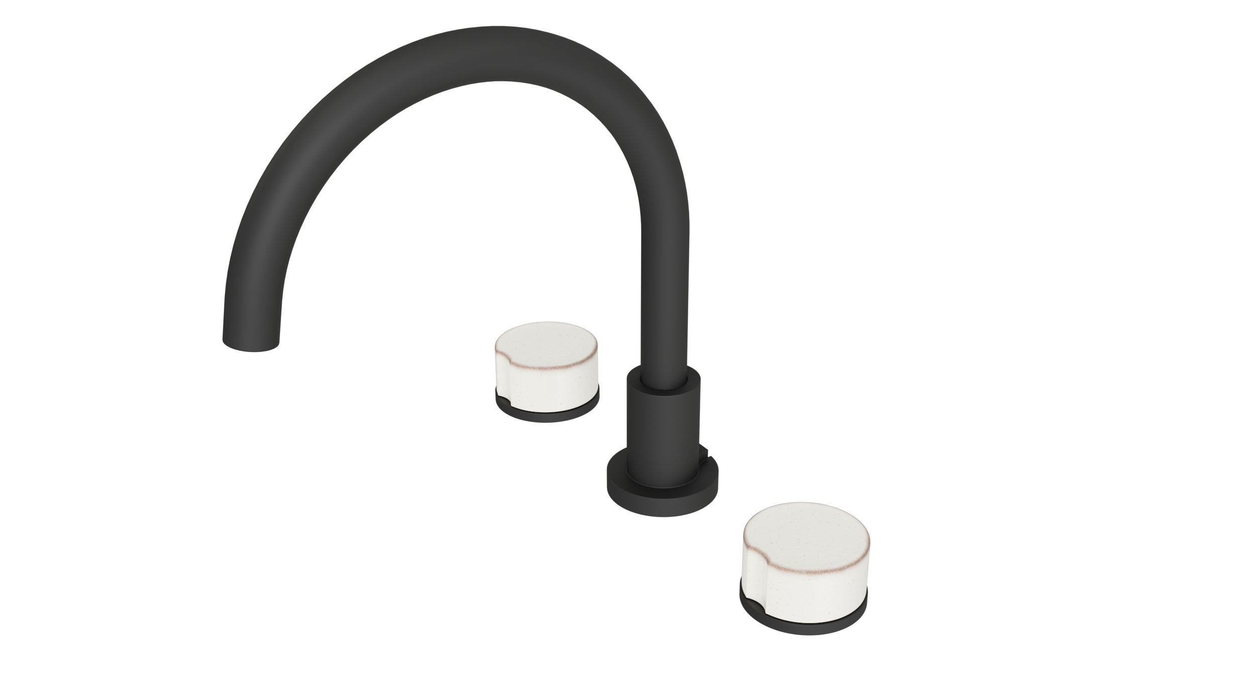 Foundry Two Handle Deck Mount Gooseneck Bath Trim with Groove Ceramic Knob Handles in Matte Black