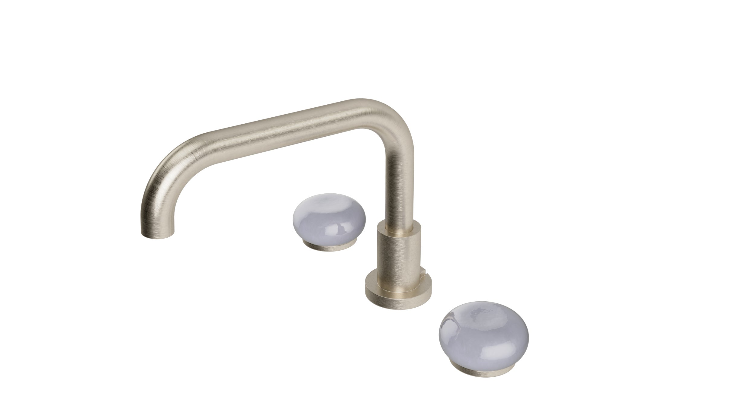 Foundry Two Handle Deck Mount Squaretop Bath Trim with Pebble Ceramic Knob Handles in Satin Nickel