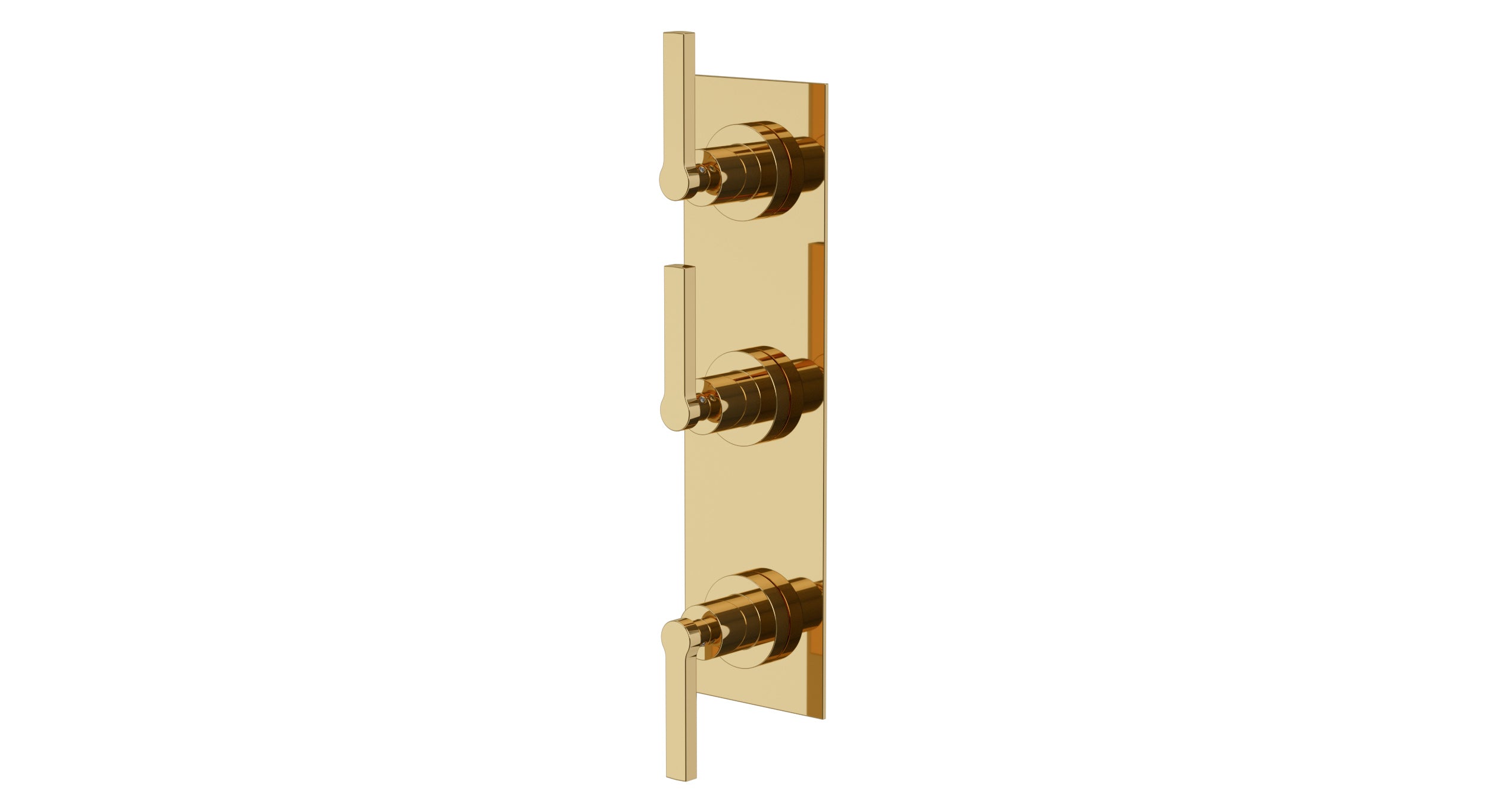 Flatiron Three Handle Wall Mount Shower Trim with Linear Lever Handles in Polished Brass