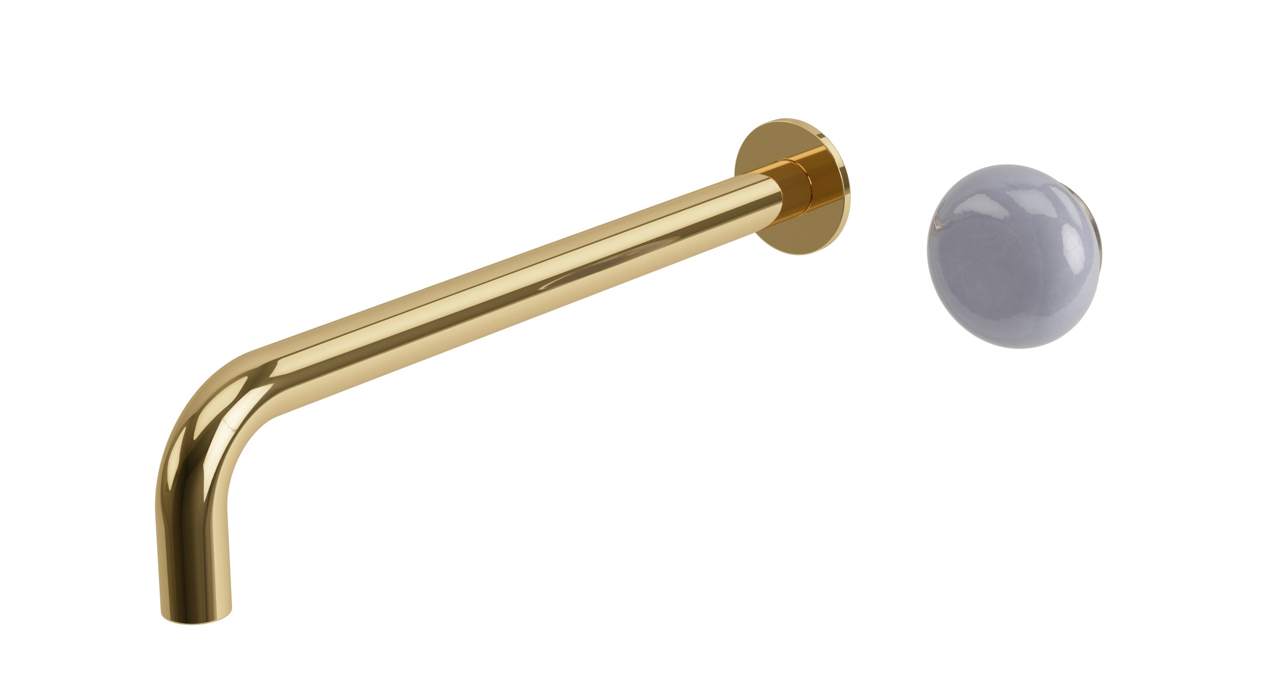 Foundry One Handle Wall Mount 12" Lavatory Faucet with Pebble Ceramic Knob Handle in Polished Brass