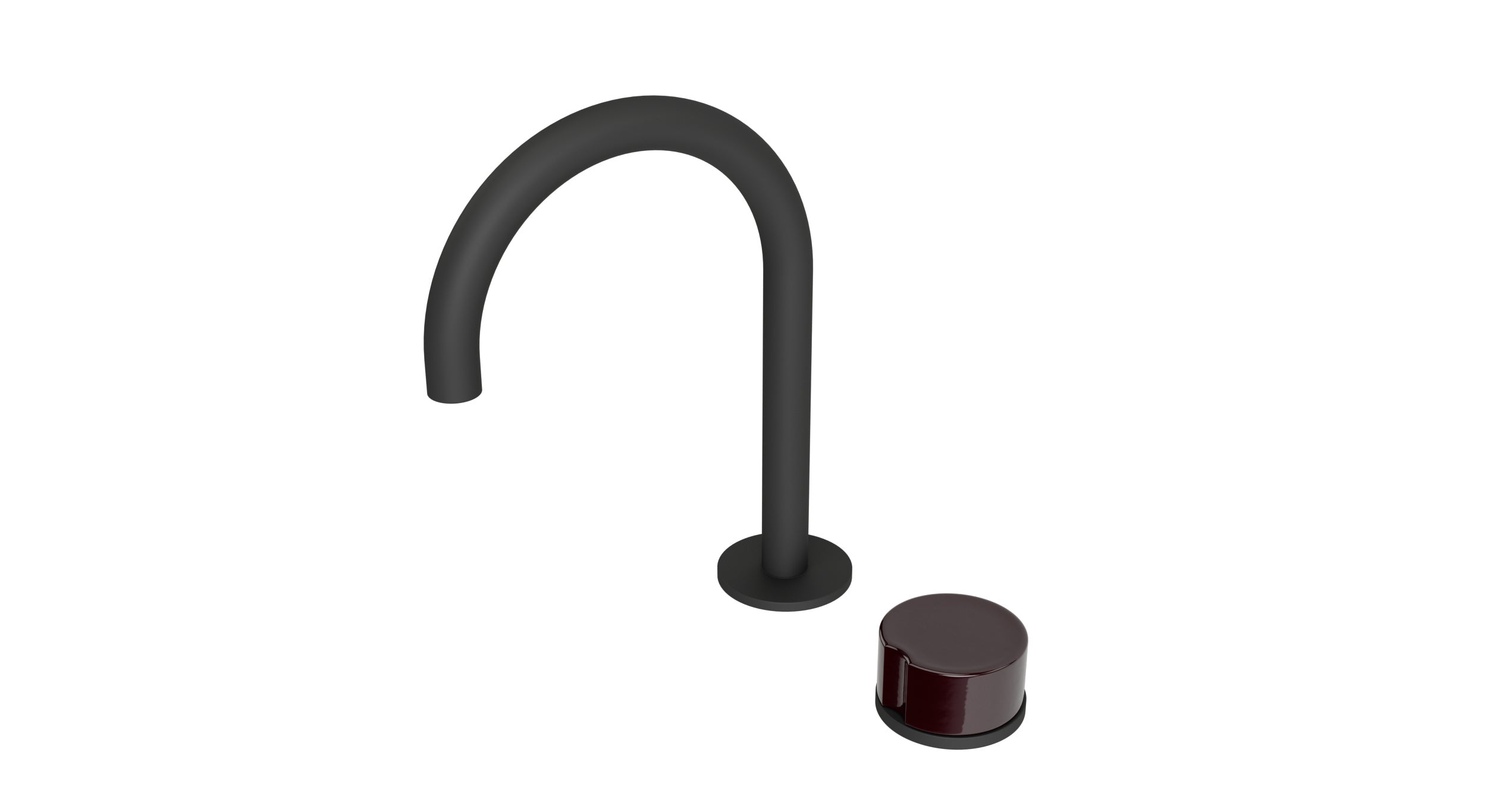 Foundry One Handle Deck Mount Gooseneck Lavatory Faucet with Groove Ceramic Knob Handle in Matte Black