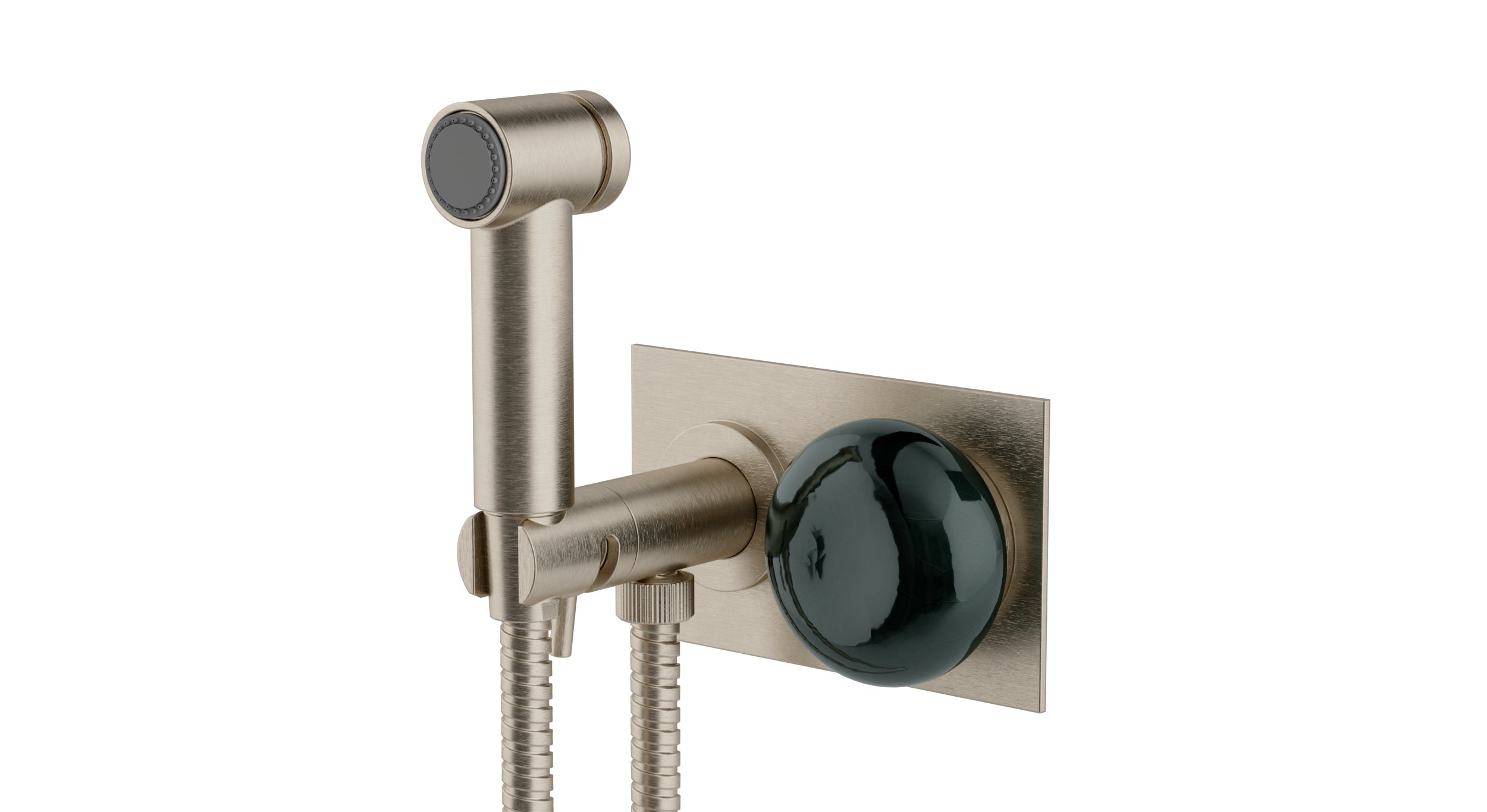 Foundry One Handle Wall Mount Bidet Trim with Pebble Ceramic Knob Handle in Satin Nickel