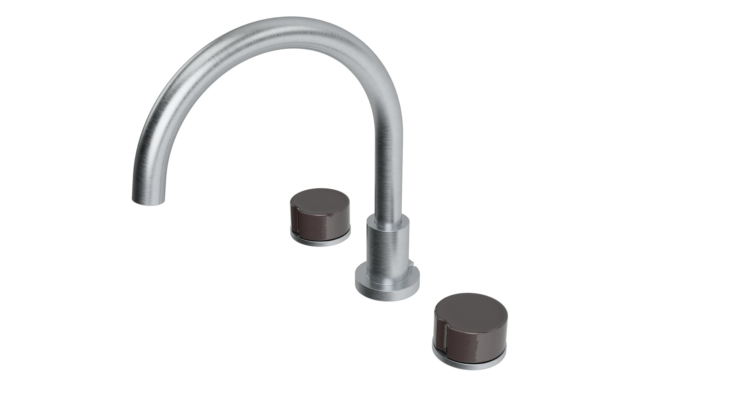 Foundry Two Handle Deck Mount Gooseneck Bath Trim with Groove Ceramic Knob Handles in Satin Chrome