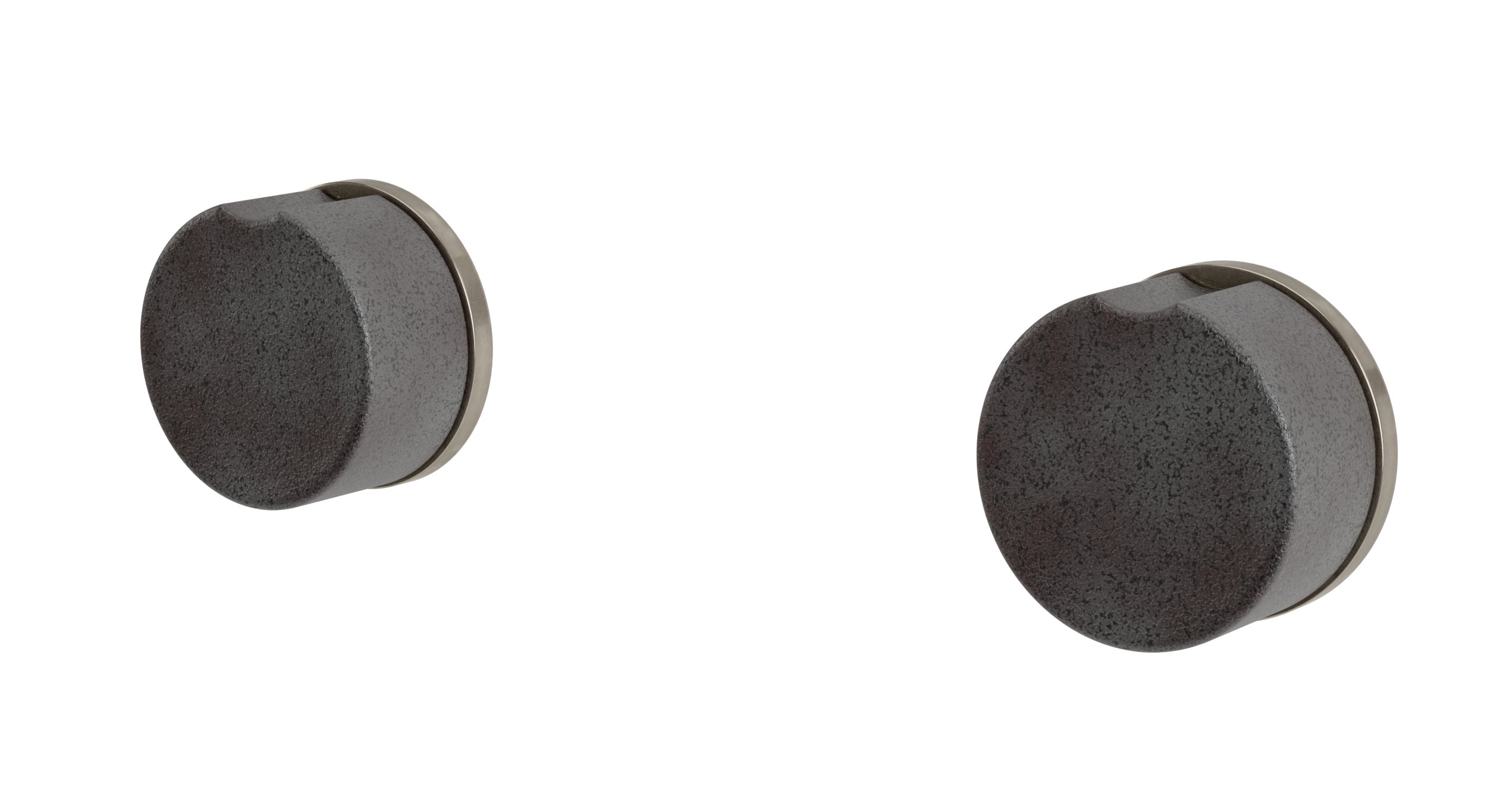 Foundry Two Handle Wall Mount Bath Trim with Groove Ceramic Knob Handles in French Nickel