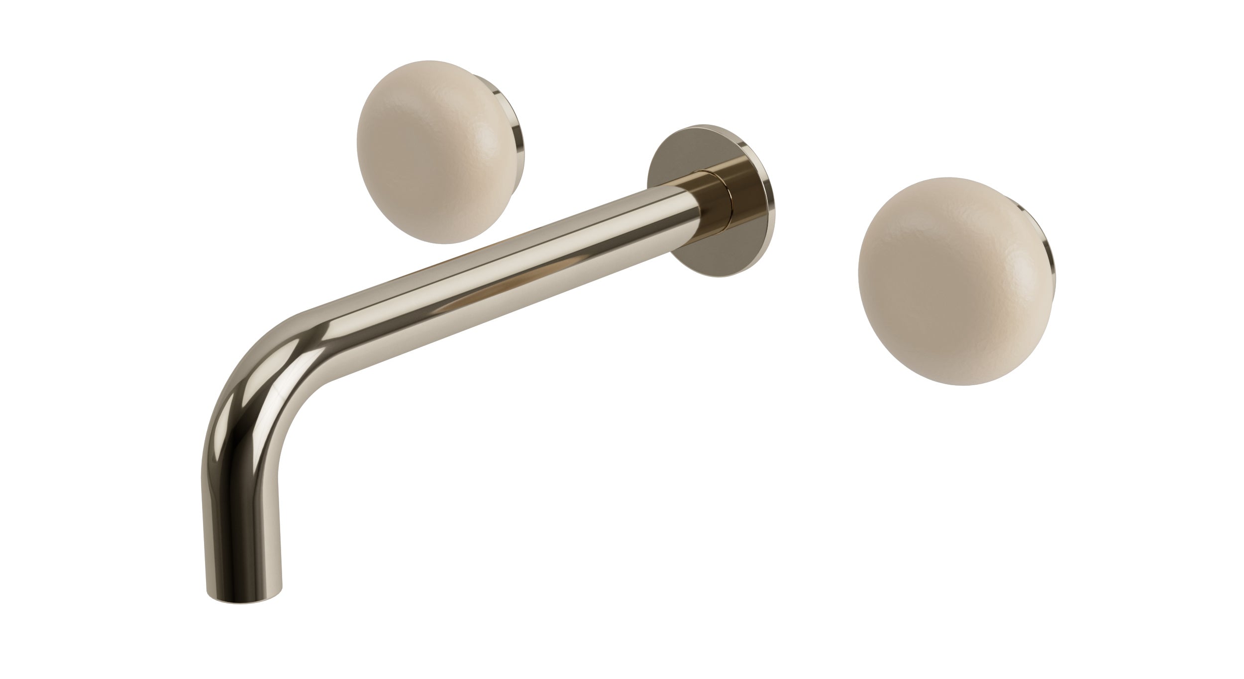 Foundry Two Handle Wall Mount 7.5" Lavatory Faucet with Pebble Ceramic Knob Handles in Polished Nickel