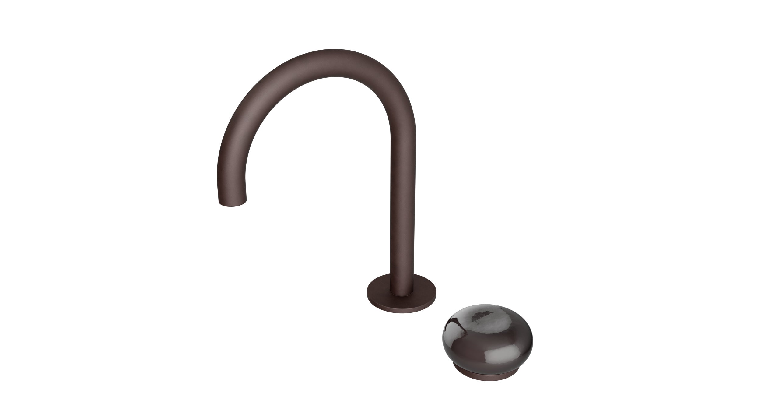 Foundry One Handle Deck Mount Gooseneck Lavatory Faucet with Pebble Ceramic Knob Handle in Architectural Copper