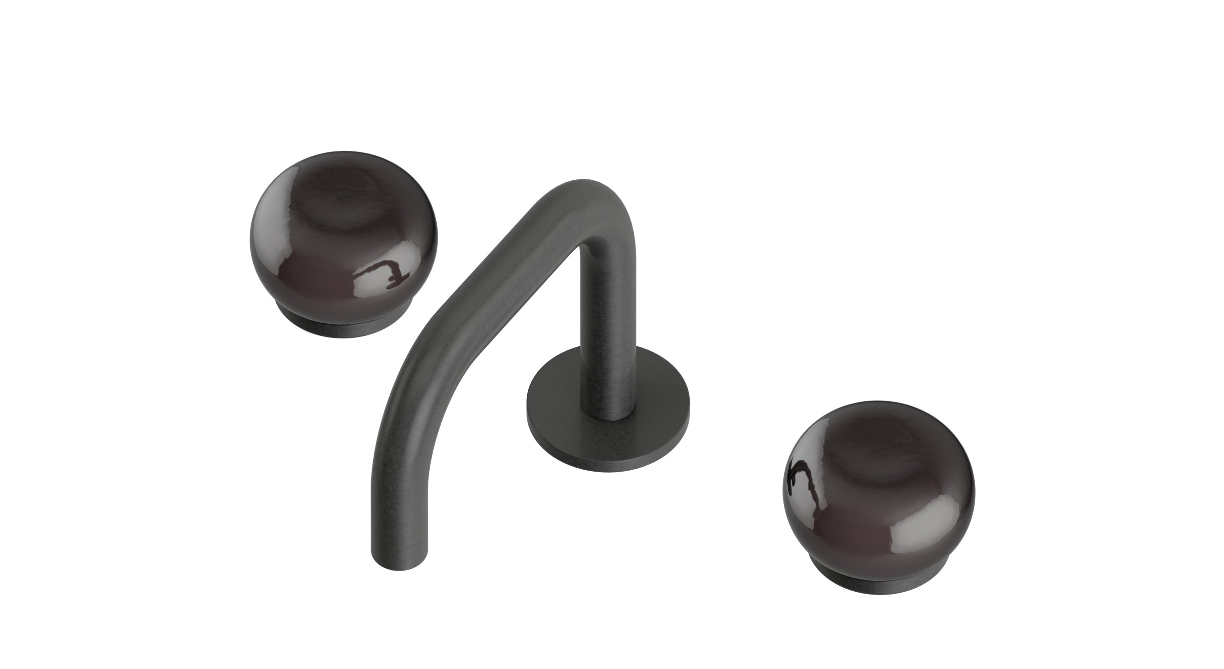 Foundry Two Handle Deck Mount Squaretop Lavatory Faucet with Pebble Ceramic Knob Handles in Blackened Nickel