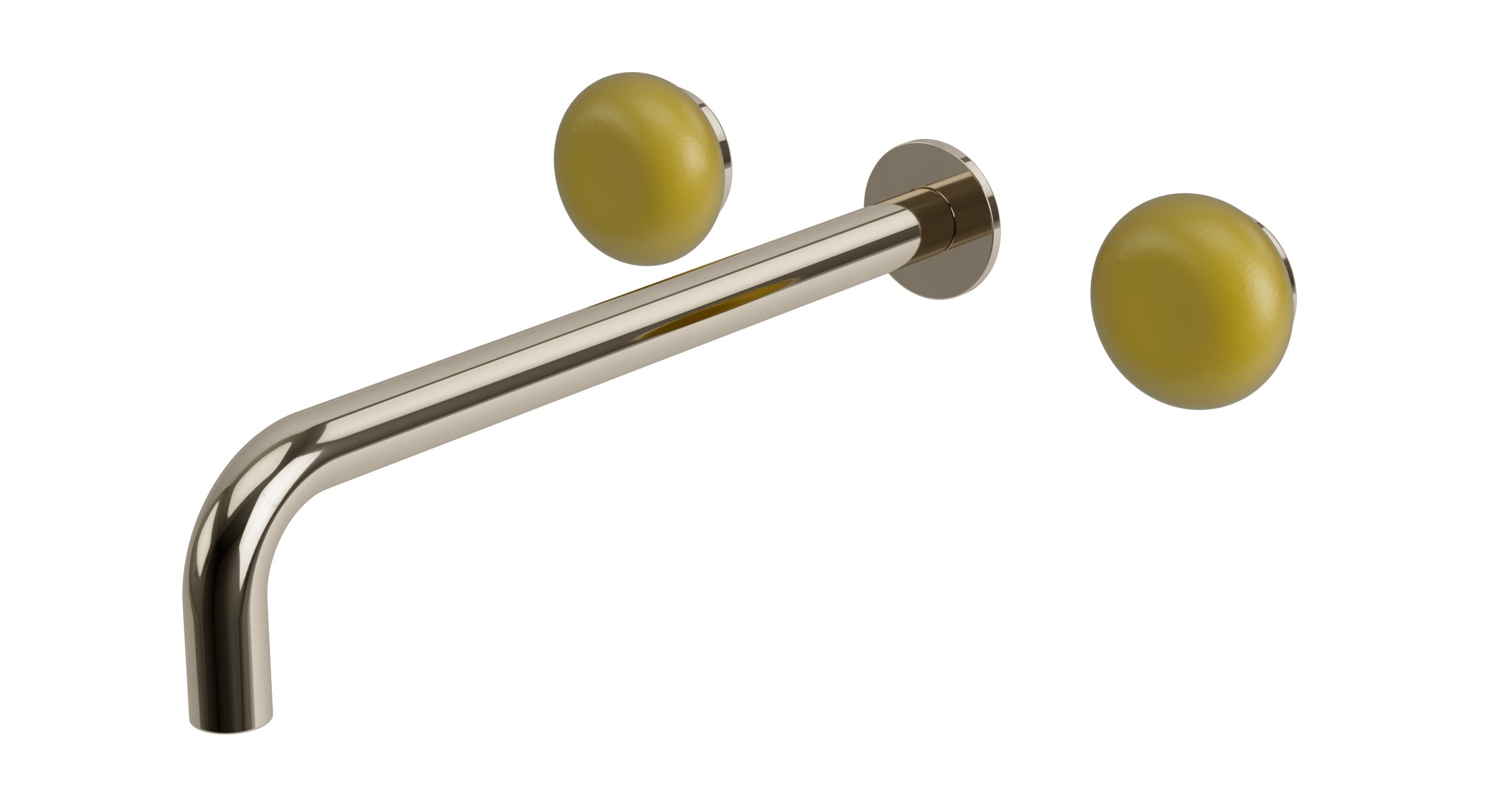 Foundry Two Handle Wall Mount 12" Lavatory Faucet with Pebble Ceramic Knob Handles in Polished Nickel