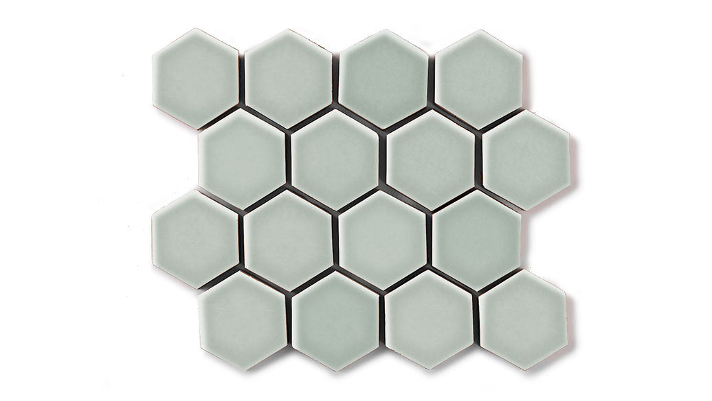 2" Hexagon Sheeted Original Ceramic Mosaic Tile in Overcast Gloss