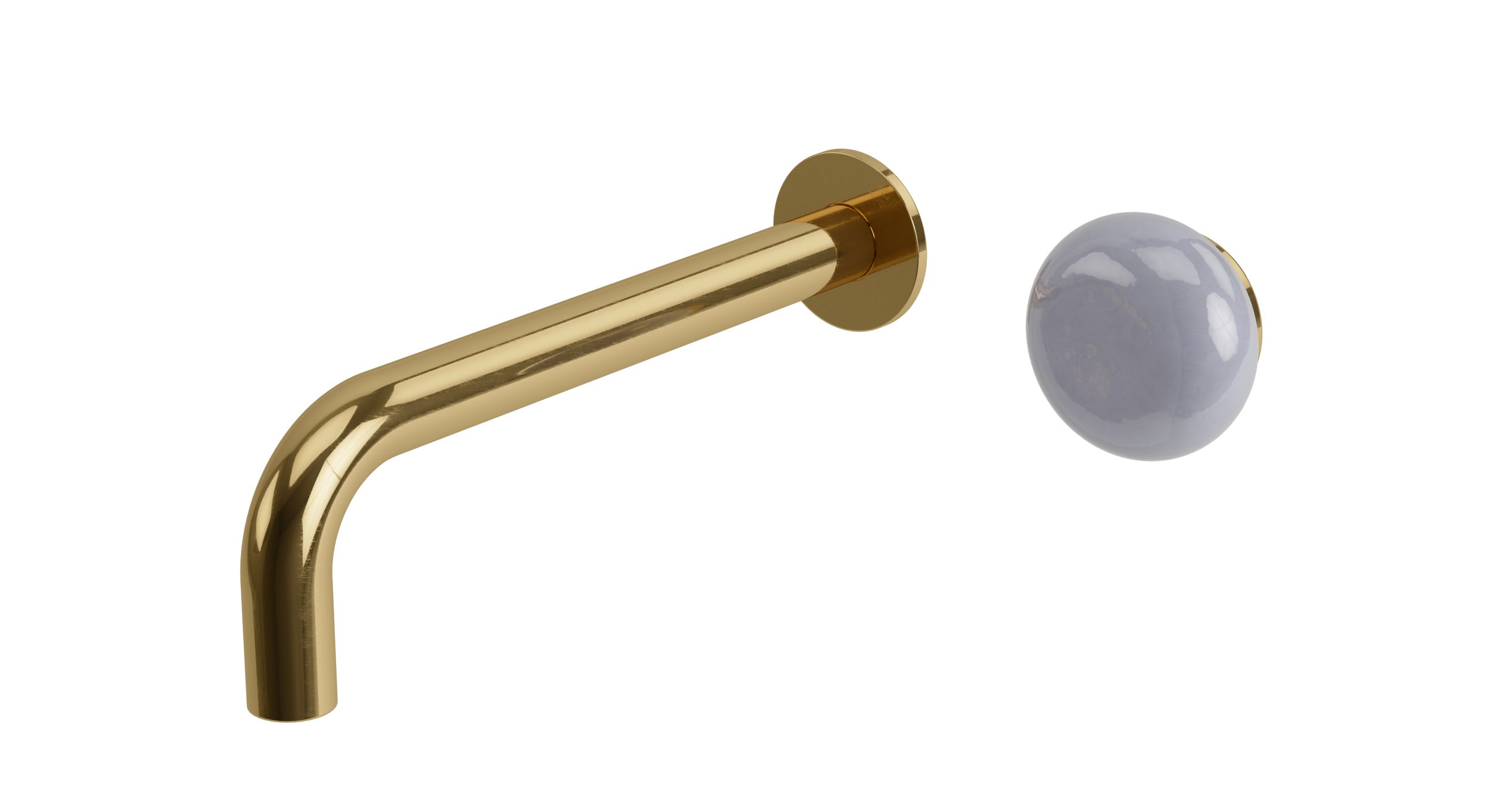 Foundry One Handle Wall Mount 7.5" Lavatory Faucet with Pebble Ceramic Knob Handle in Uncoated Polished Brass