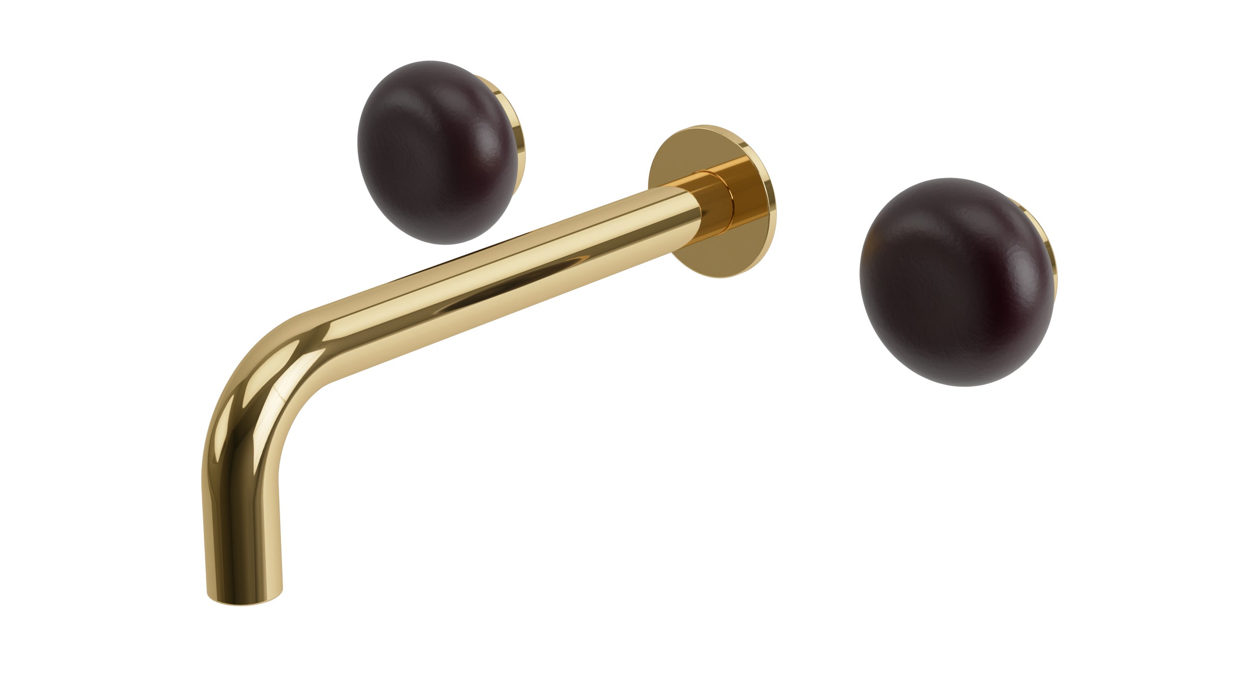Foundry Two Handle Wall Mount 7.5" Lavatory Faucet with Pebble Ceramic Knob Handles in Polished Brass