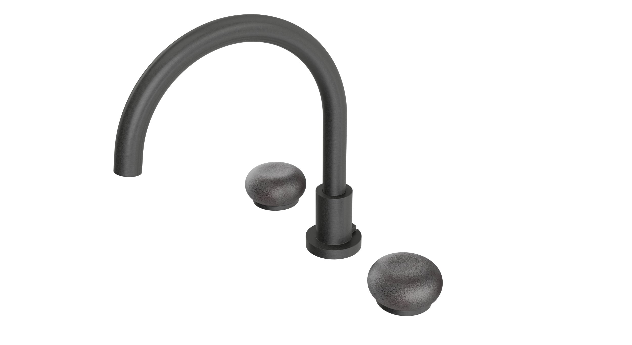 Foundry Two Handle Deck Mount Gooseneck Bath Trim with Pebble Ceramic Knob Handles in Blackened Nickel