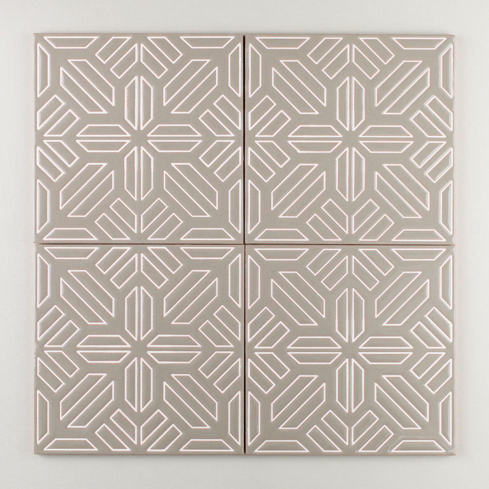 8x8 Handpainted Tile Snow Flower in Green Motif