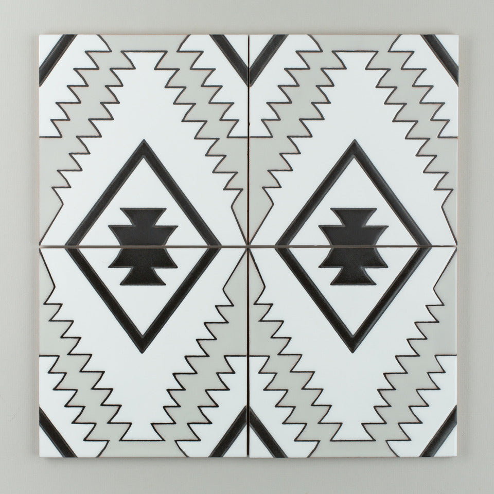 8x8 Handpainted Tile Old Cairo in Black & White Motif