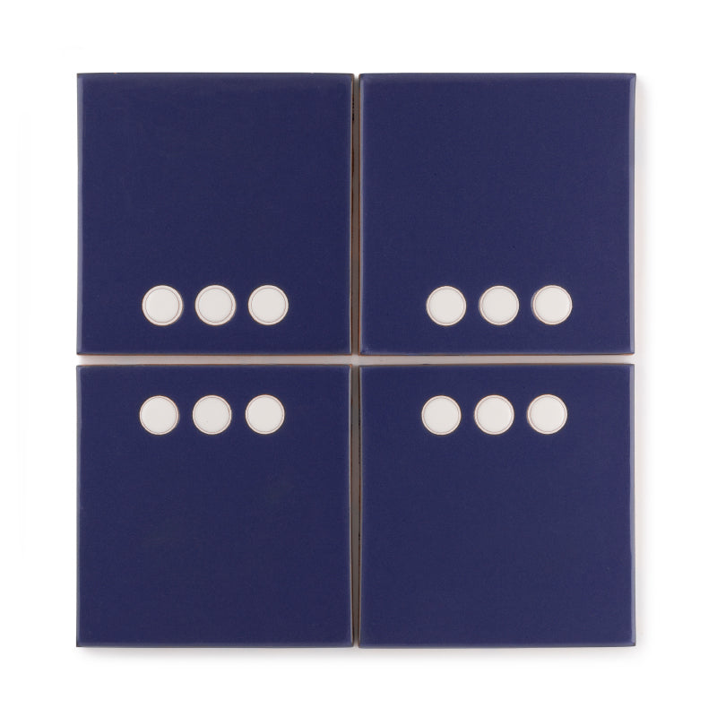4x4 Handpainted Tile Dot Dash 3 in Lapis