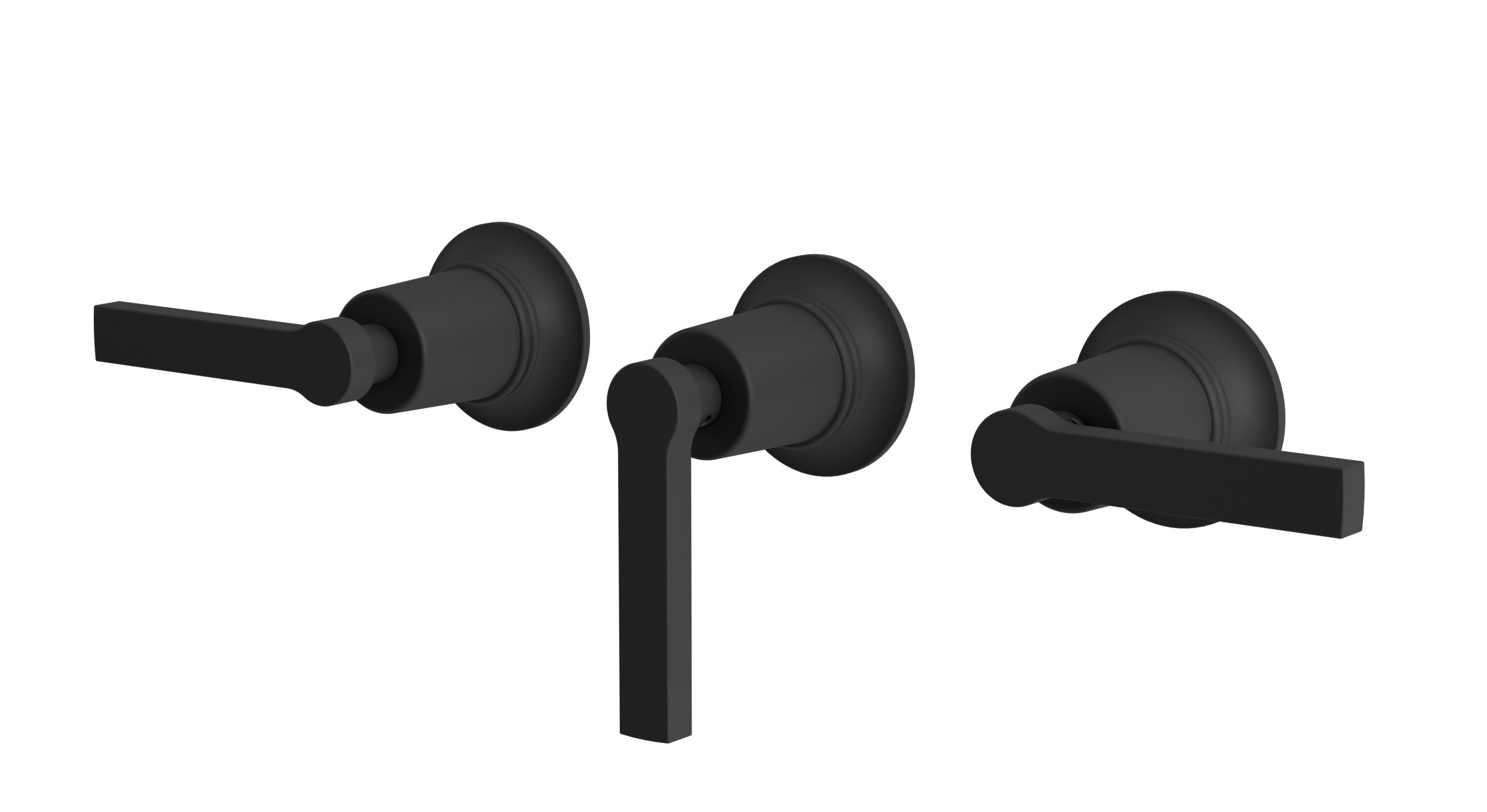Emerson Three Handle Wall Mount Bath Trim with Diverter/Volume Control and Classic Lever Handles in Matte Black