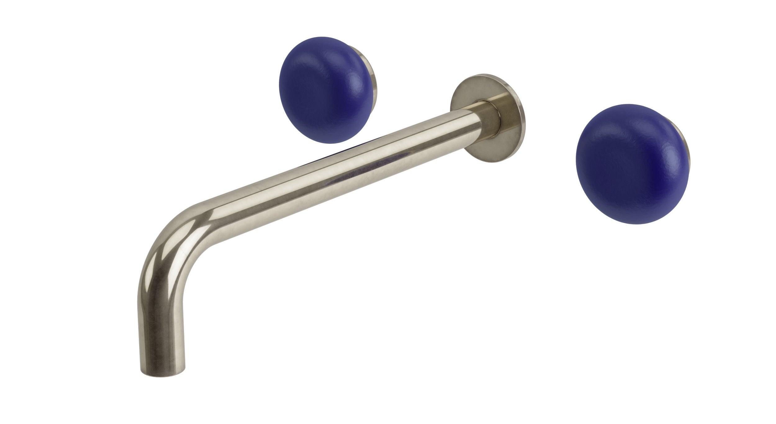 Foundry Two Handle Wall Mount 10" Lavatory Faucet with Pebble Ceramic Knob Handles in French Nickel