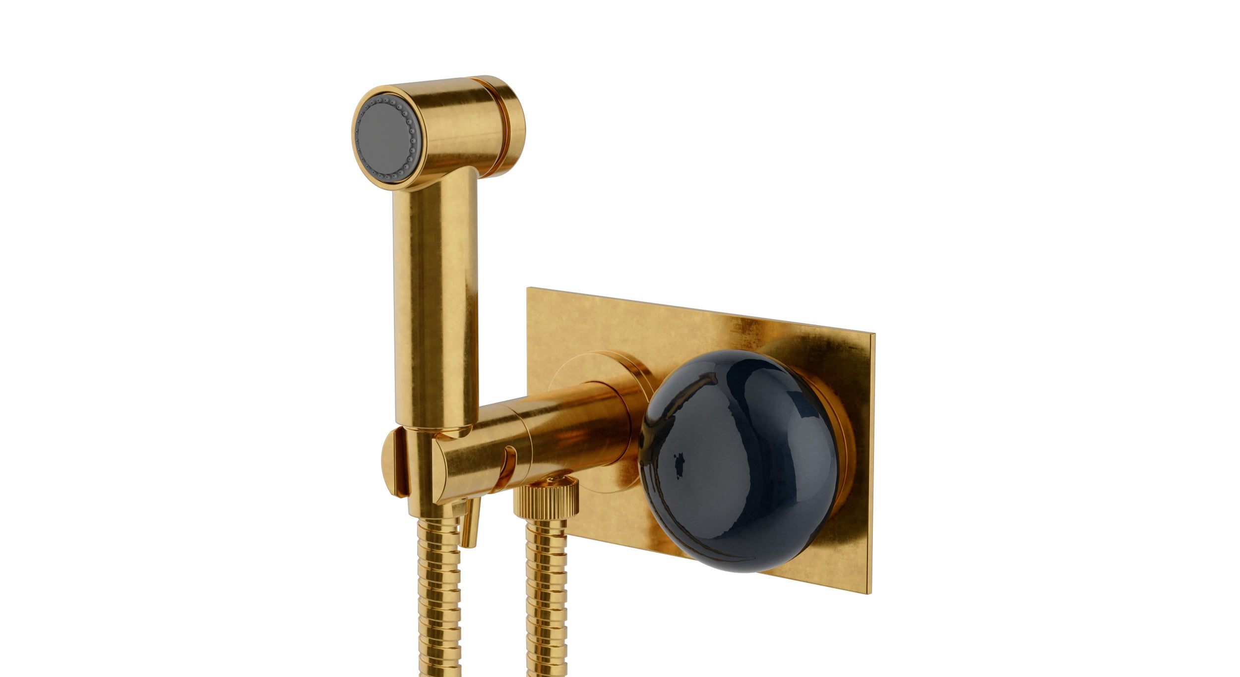 Foundry One Handle Wall Mount Bidet Trim with Pebble Ceramic Knob Handle in French Brass