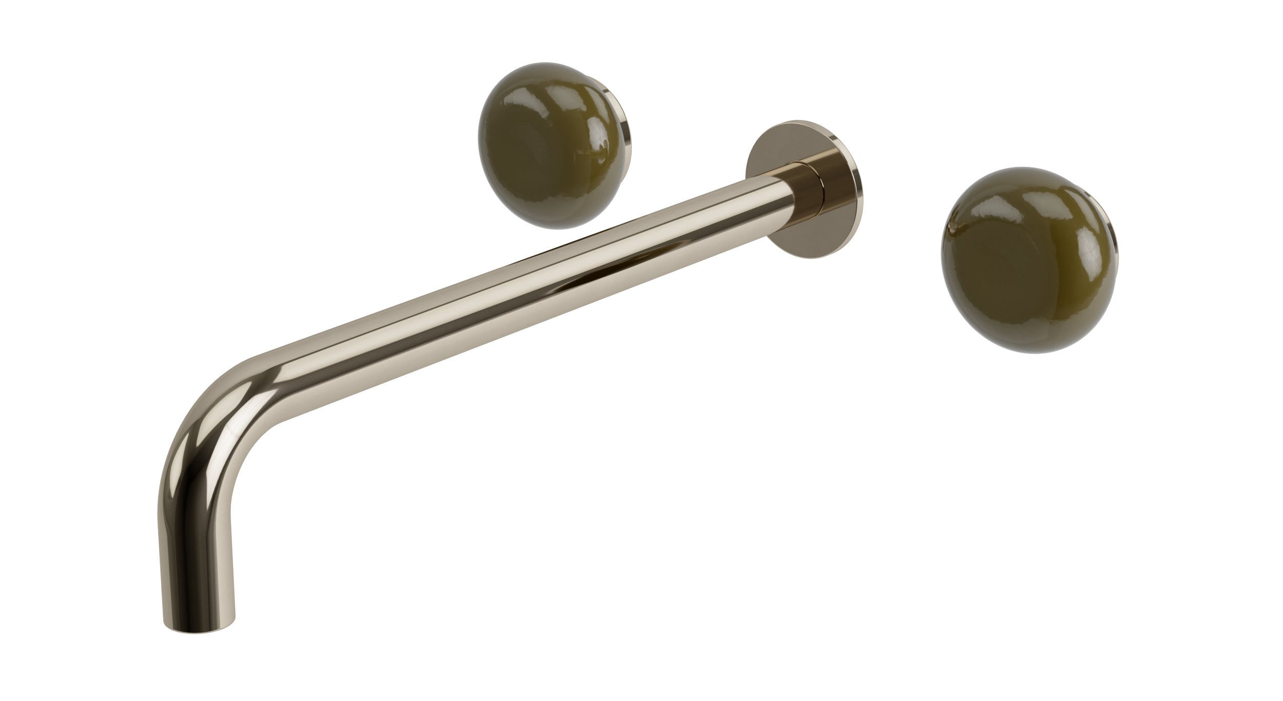 Foundry Two Handle Wall Mount 12" Lavatory Faucet with Pebble Ceramic Knob Handles in Polished Nickel