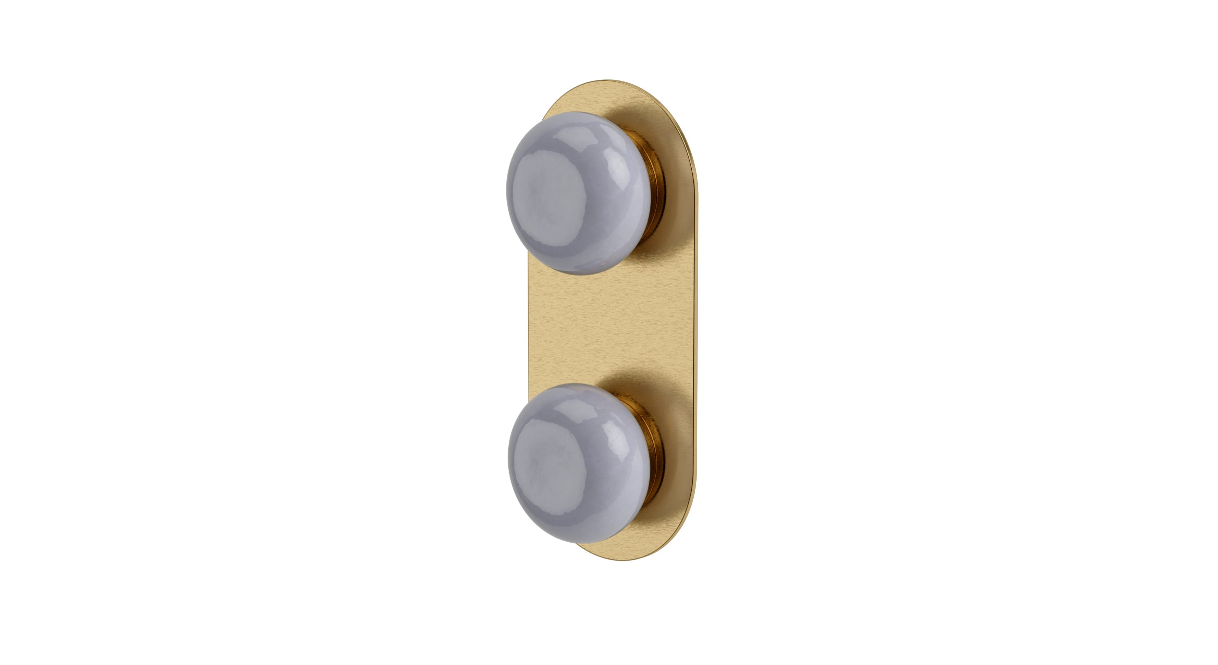 Foundry Two Handle Wall Mount Shower Trim with Pebble Ceramic Knob Handles in Satin Brass