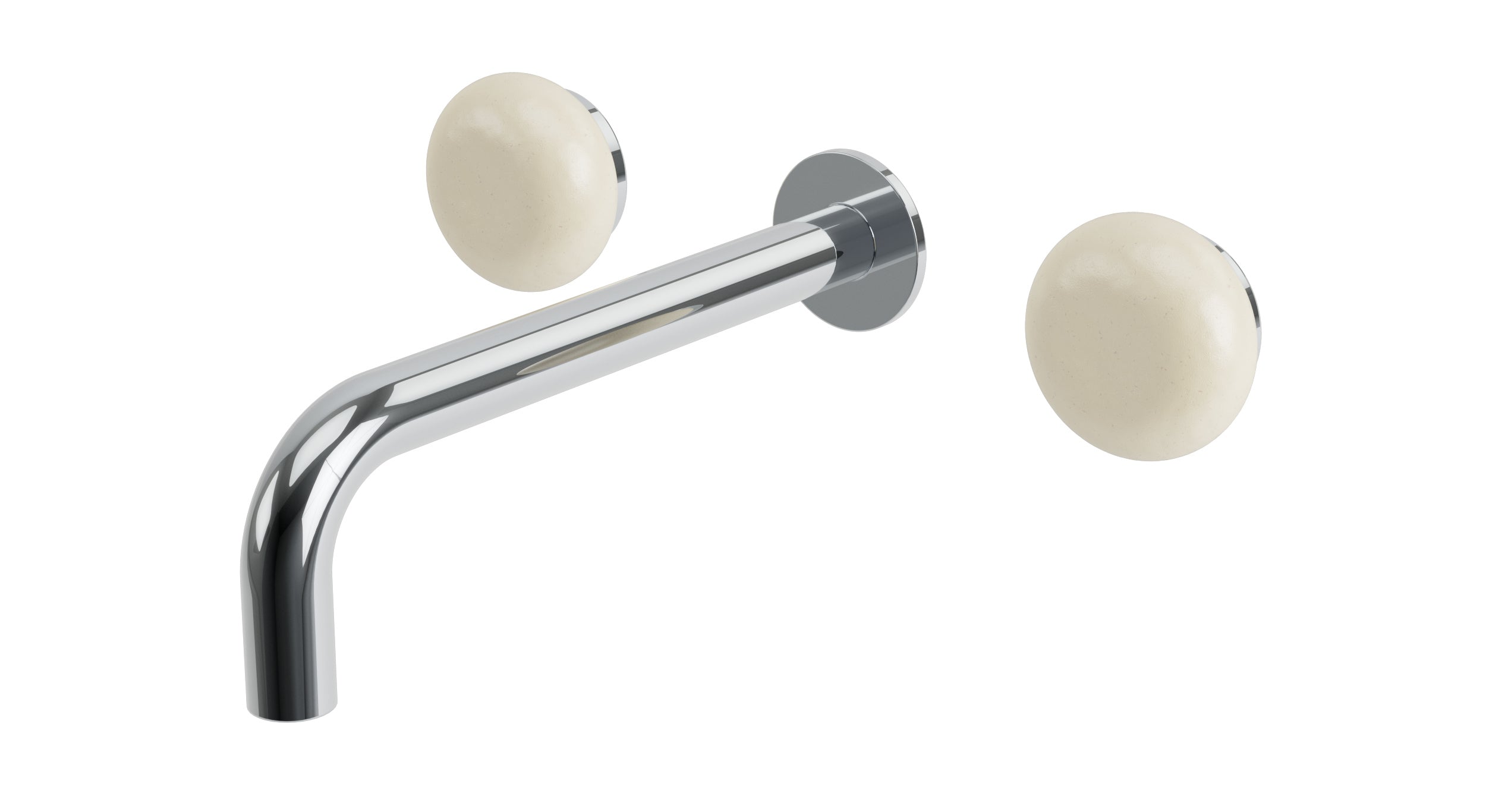 Foundry Two Handle Wall Mount 7.5" Lavatory Faucet with Pebble Ceramic Knob Handles in Polished Chrome