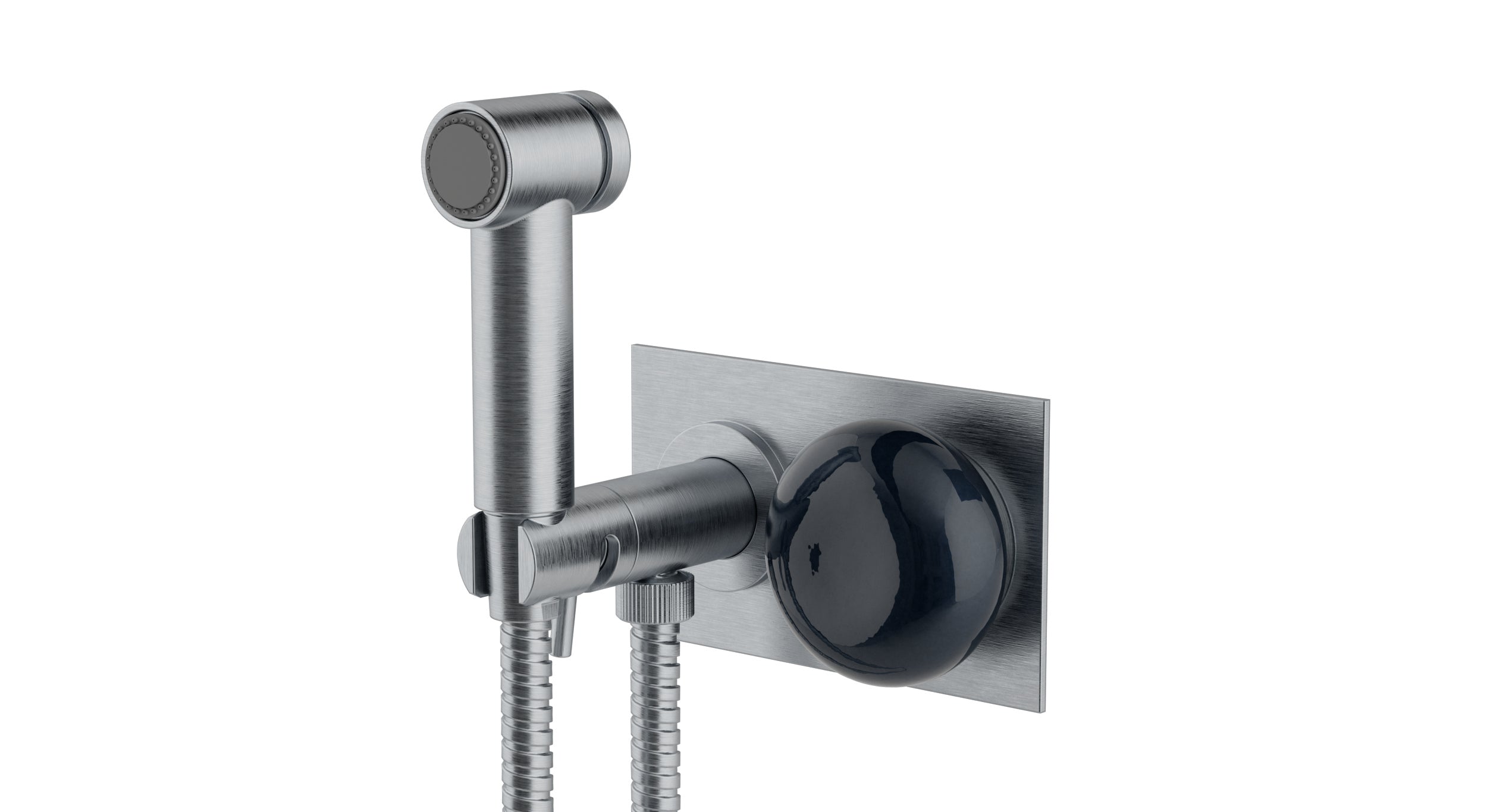Foundry One Handle Wall Mount Bidet Trim with Pebble Ceramic Knob Handle in Satin Chrome