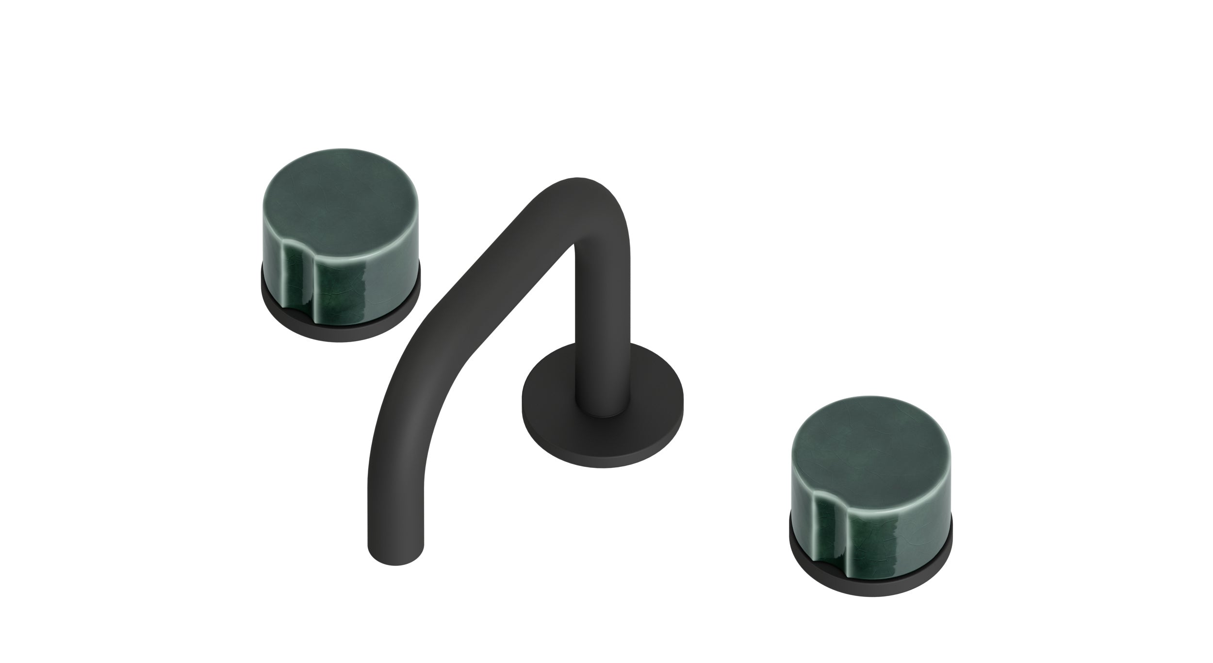 Foundry Two Handle Deck Mount Squaretop Lavatory Faucet with Groove Ceramic Knob Handles in Matte Black