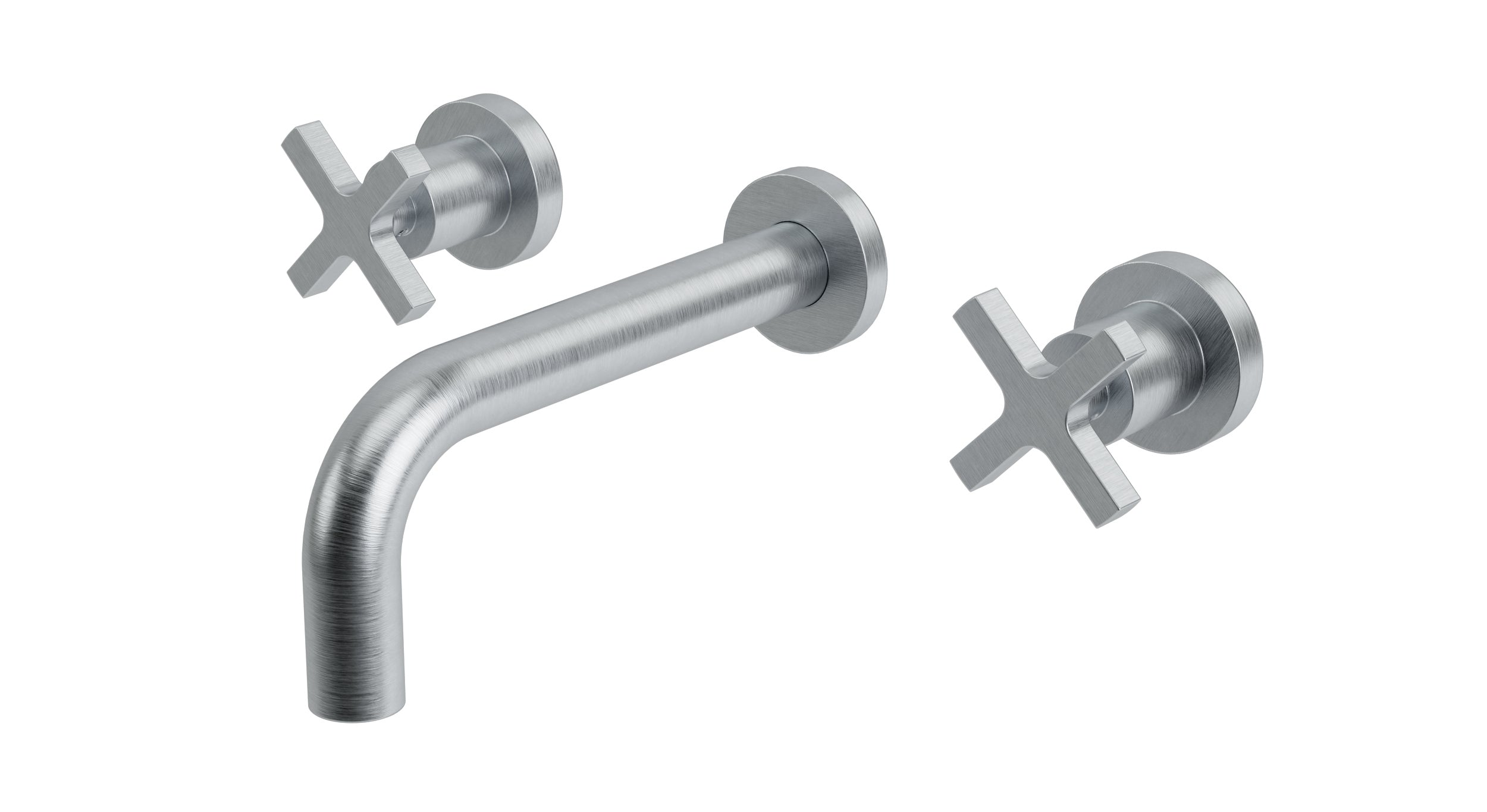 Flatiron Two Handle Wall Mount 7.5" Lavatory Faucet with Linear Cross Handles in Satin Chrome