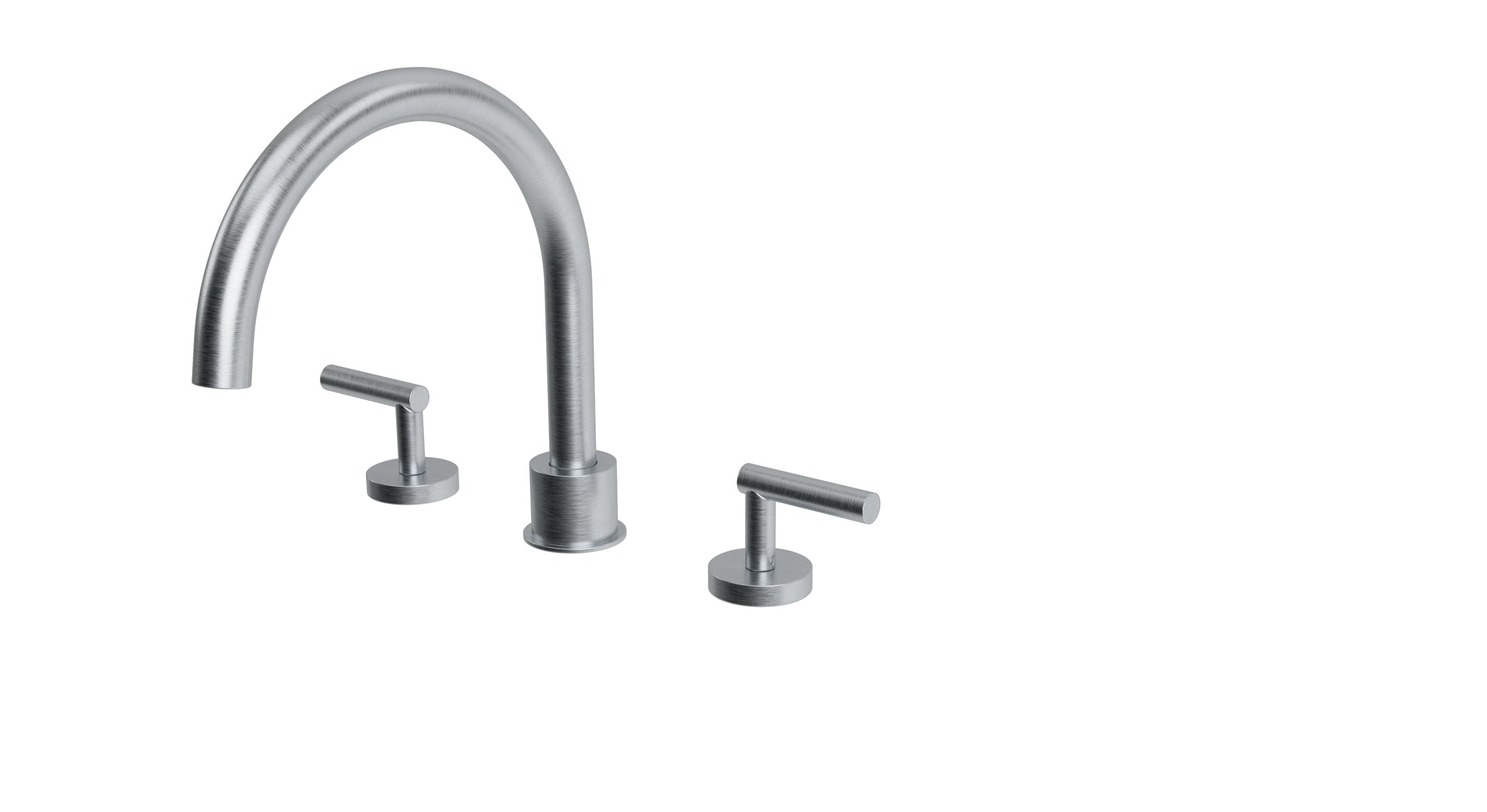 Contour Two Handle Deck Mount Gooseneck Bath Trim with Soft Lever Handles in Satin Chrome