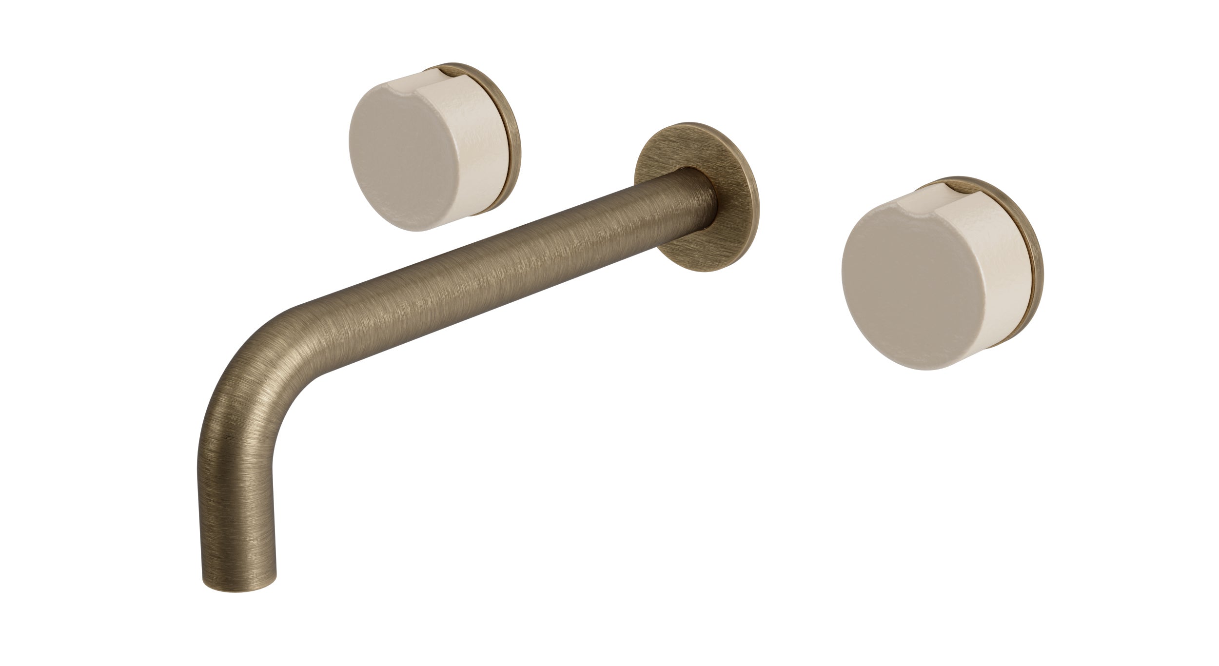 Foundry Two Handle Wall Mount 7.5" Lavatory Faucet with Groove Ceramic Knob Handles in Antique Brass