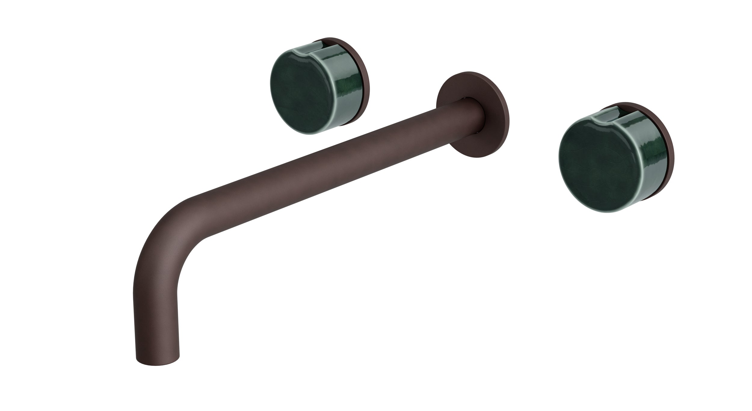 Foundry Two Handle Wall Mount 10" Lavatory Faucet with Groove Ceramic Knob Handles in Architectural Copper