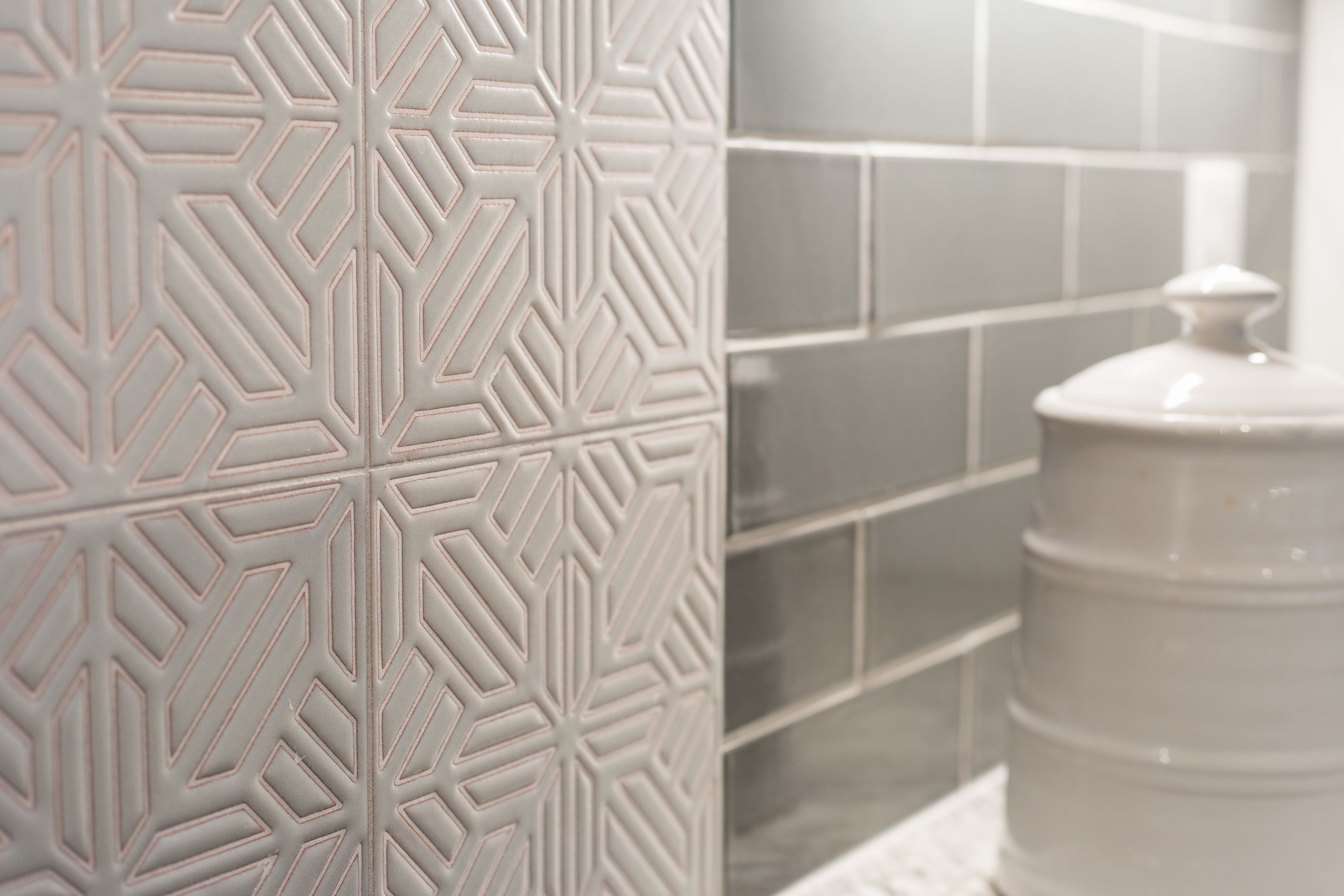 8x8 Handpainted Tile Snow Flower in Neutral Motif