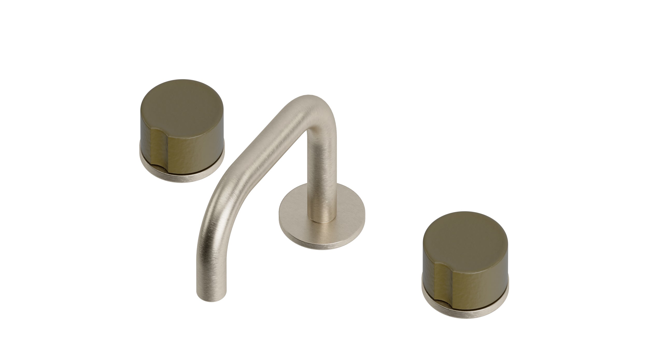 Foundry Two Handle Deck Mount Squaretop Lavatory Faucet with Groove Ceramic Knob Handles in Satin Nickel