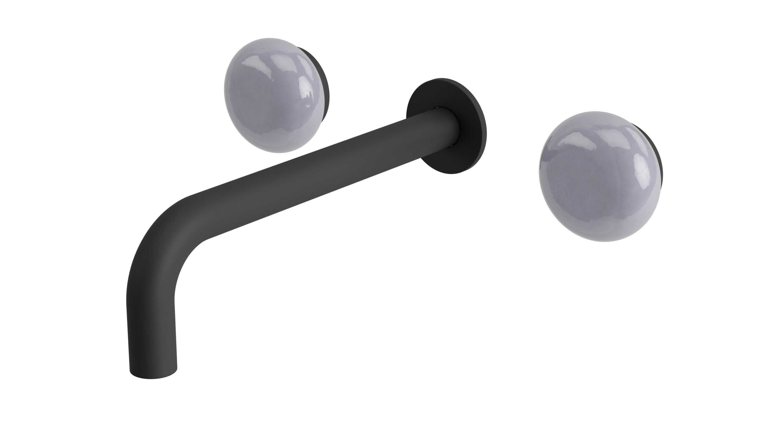 Foundry Two Handle Wall Mount 7.5" Lavatory Faucet with Pebble Ceramic Knob Handles in Matte Black