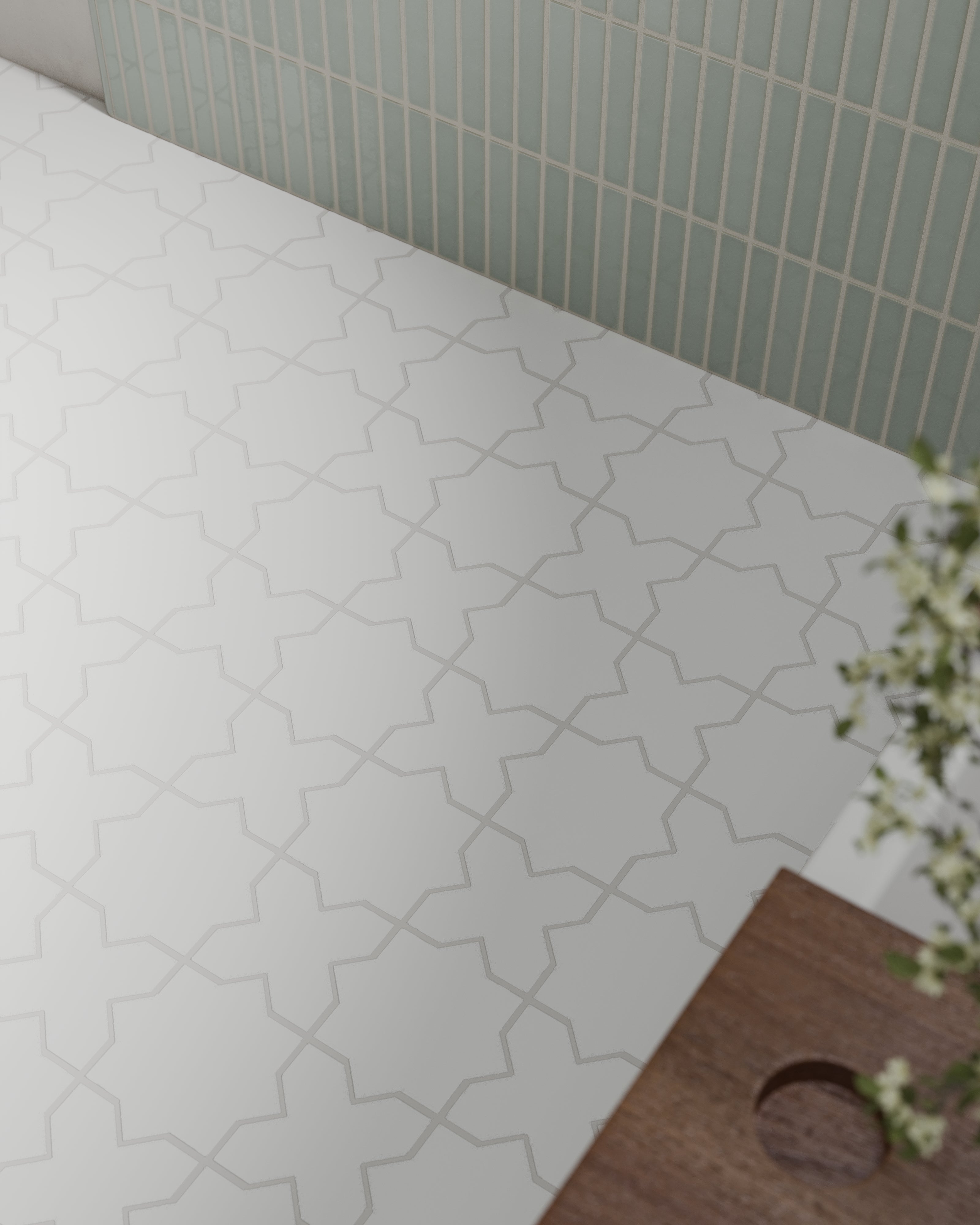 Mini Star & Cross Original Ceramic Tile in Calcite Matte