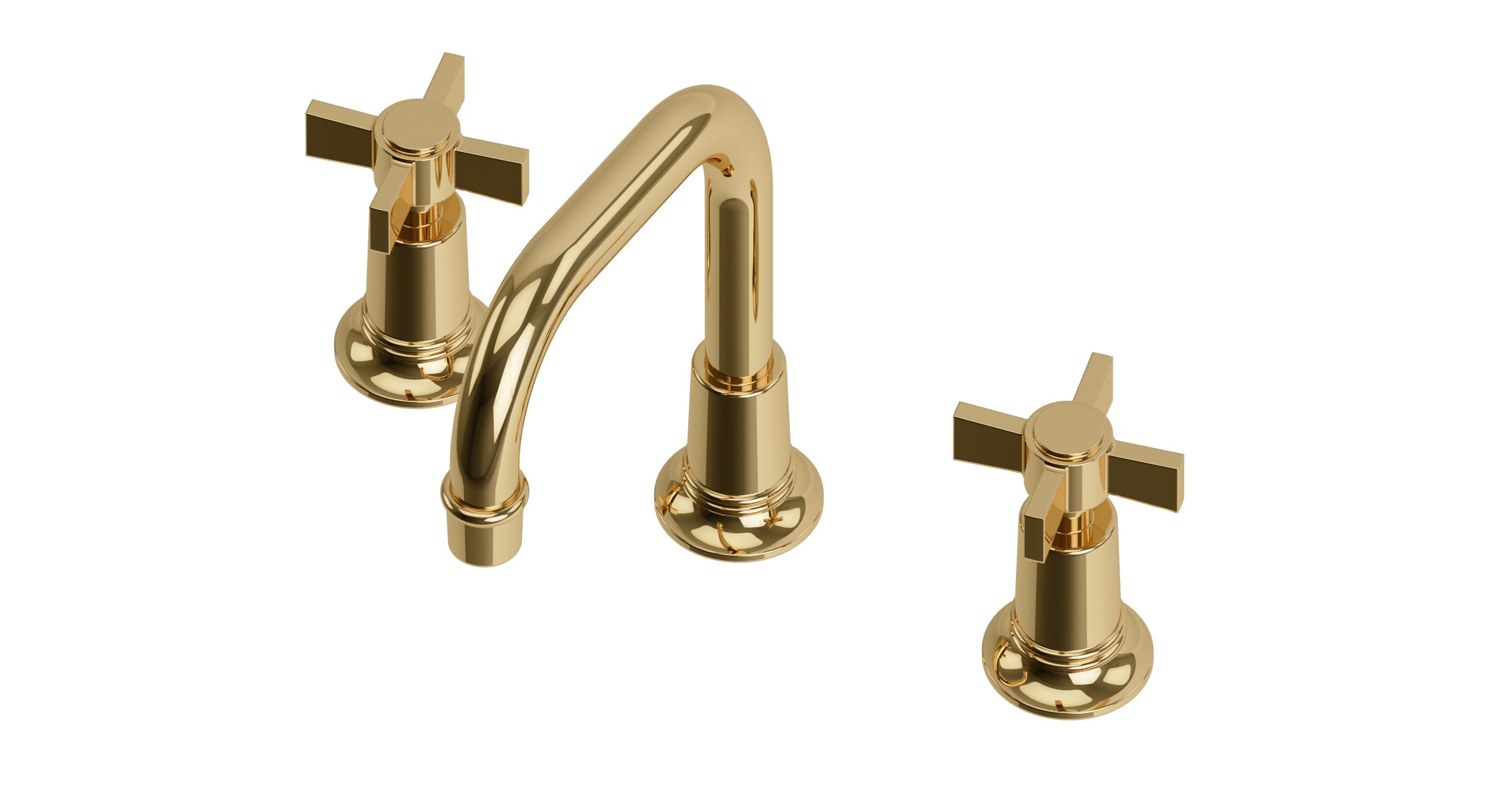 Emerson Two Handle Deck Mount Squaretop Lavatory Faucet with Defined Cross Handles in Polished Brass