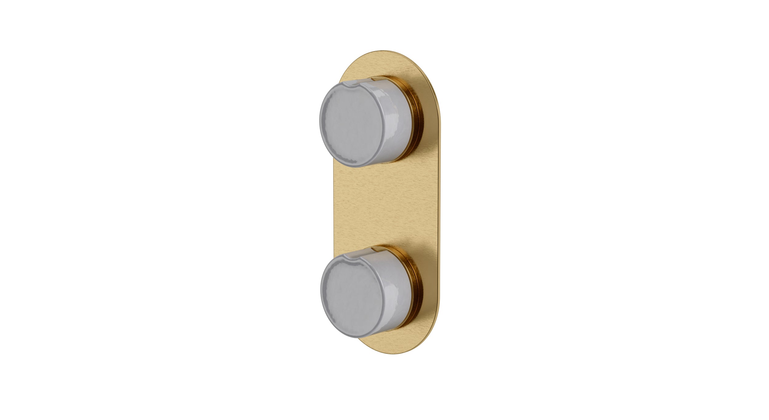 Foundry Two Handle Wall Mount Shower Trim with Groove Ceramic Knob Handles in Satin Brass
