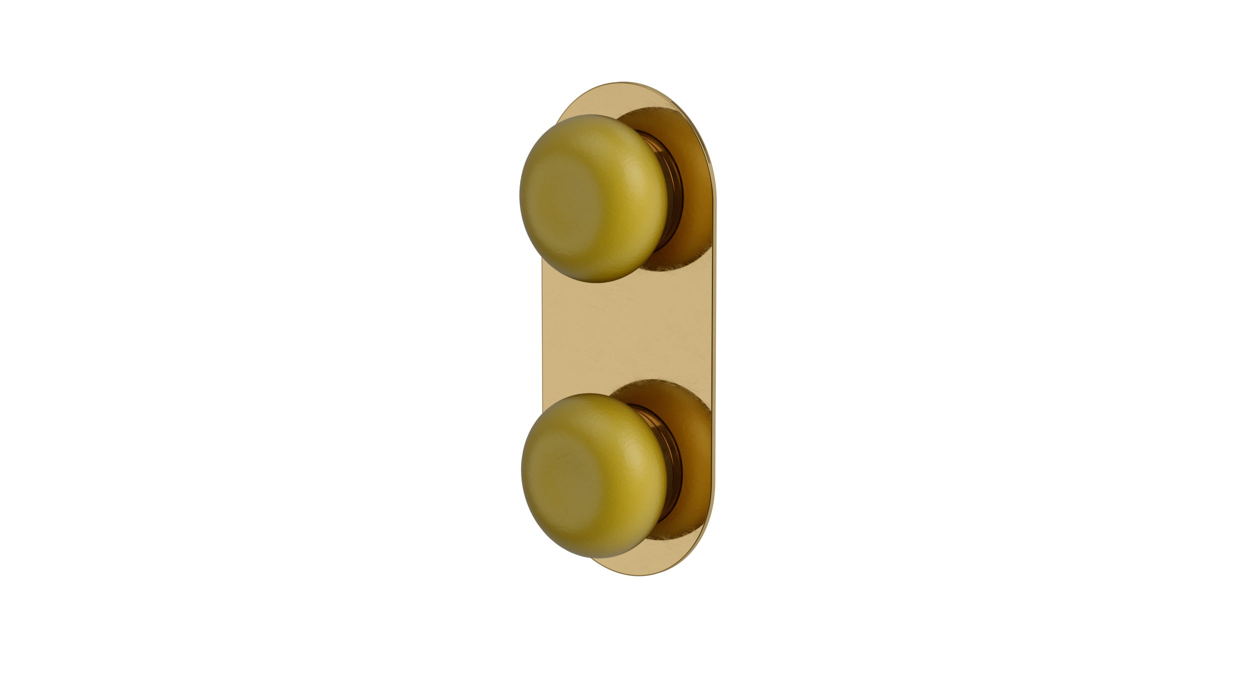 Foundry Two Handle Wall Mount Shower Trim with Pebble Ceramic Knob Handles in Uncoated Polished Brass