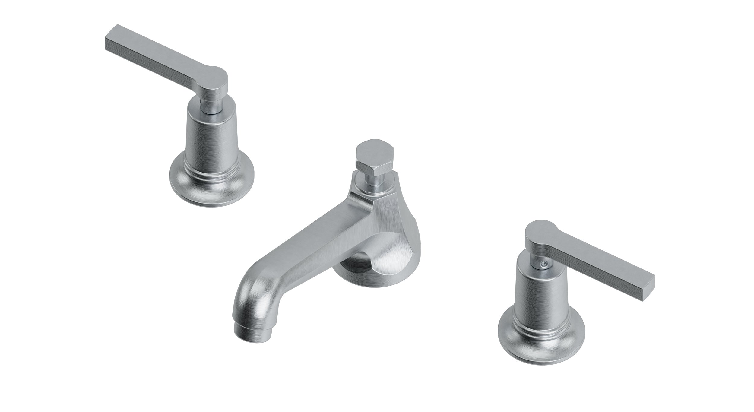 Emerson Two Handle Deck Mount Low Hexagon Lavatory Faucet with Classic Lever Handles in Satin Chrome