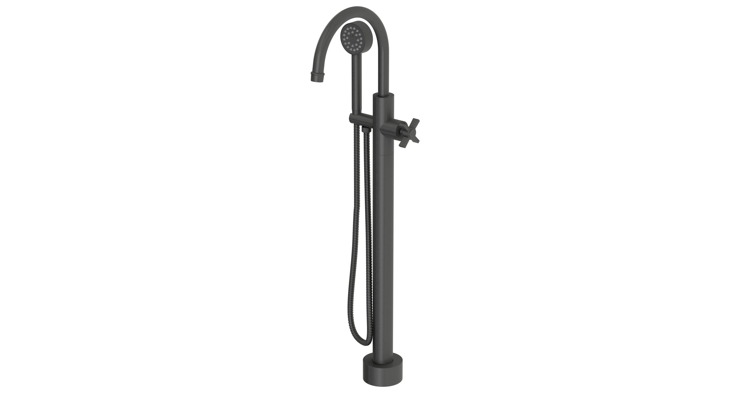 Emerson One Handle Floor Mount Gooseneck Bath Trim with Hand Shower and Defined Cross Handle in Blackened Nickel