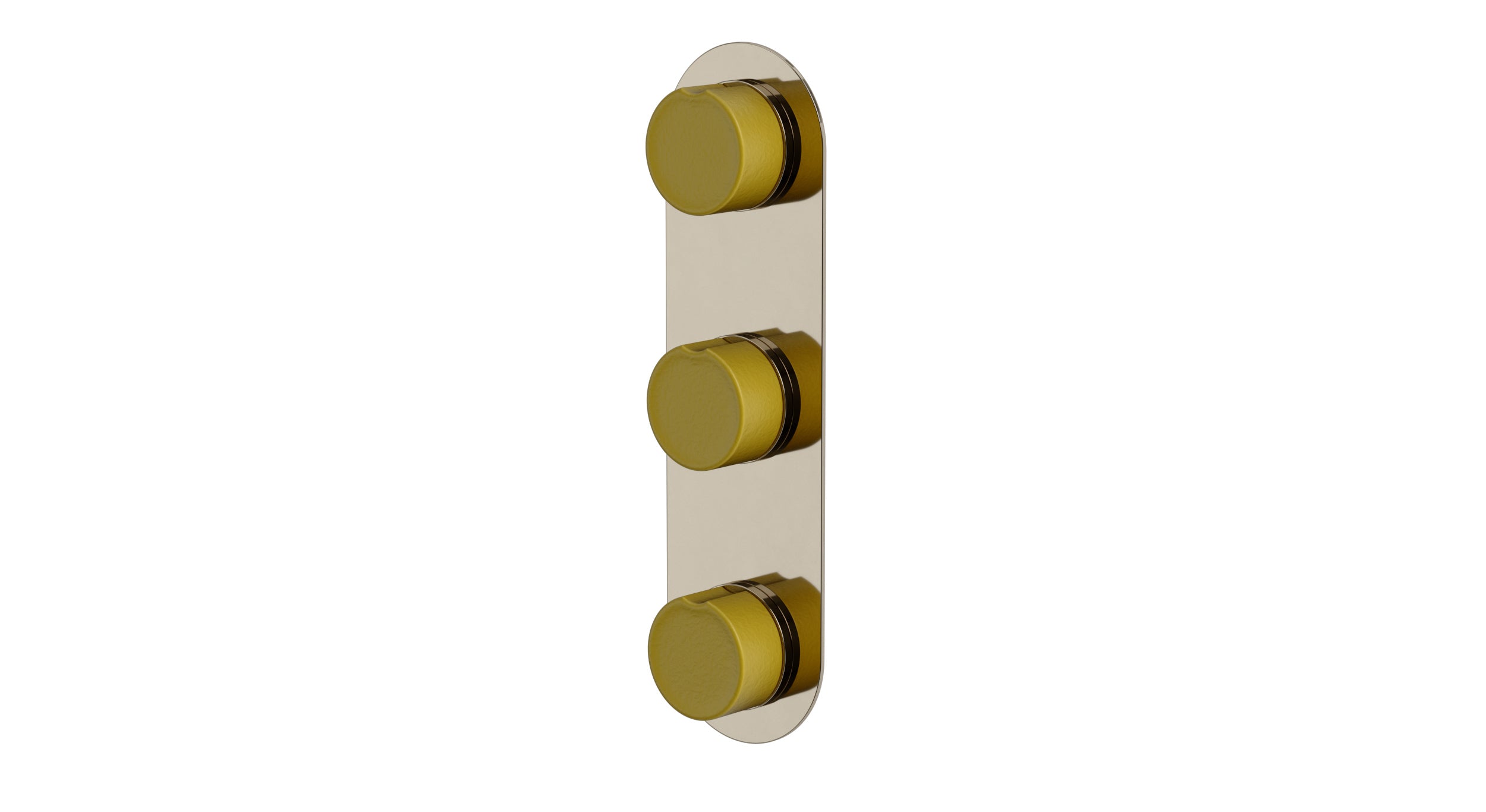 Foundry Three Handle Wall Mount Shower Trim with Groove Ceramic Knob Handles in Polished Nickel
