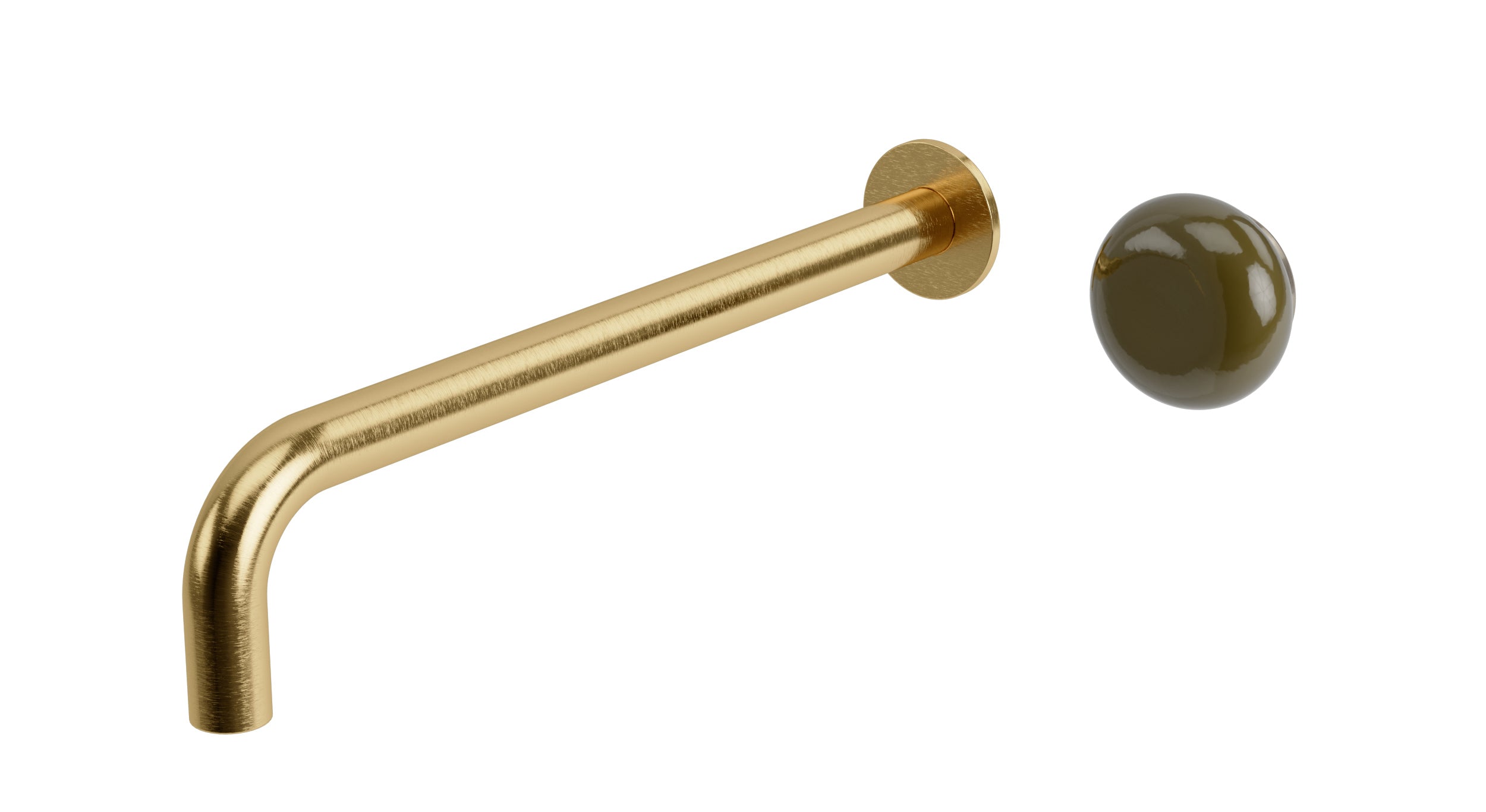 Foundry One Handle Wall Mount 12" Lavatory Faucet with Pebble Ceramic Knob Handle in Satin Brass